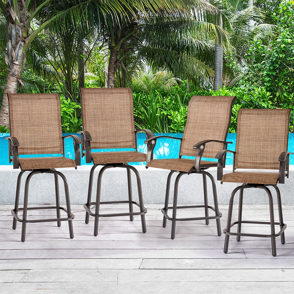 AOXUN Swivel Bar Set With Woven Seat 4-Piece Woven Patio Conversation ...