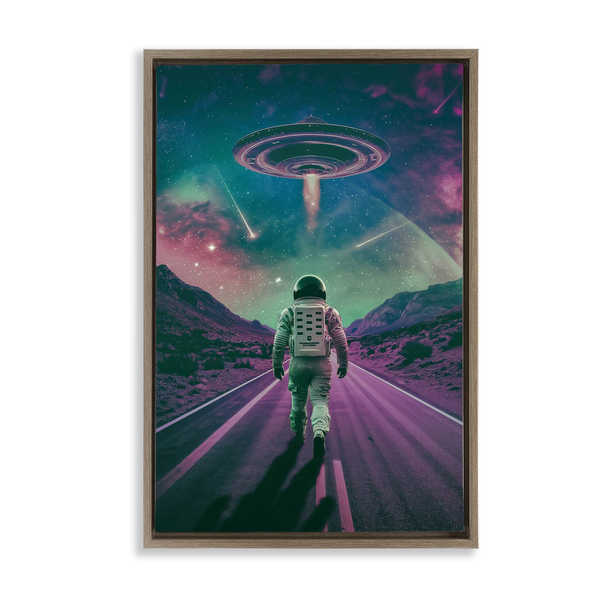 Stupell Industries BT-296-FFE-20X30 Alien Spaceship over Astronaut Floating Frame design by Wumples
