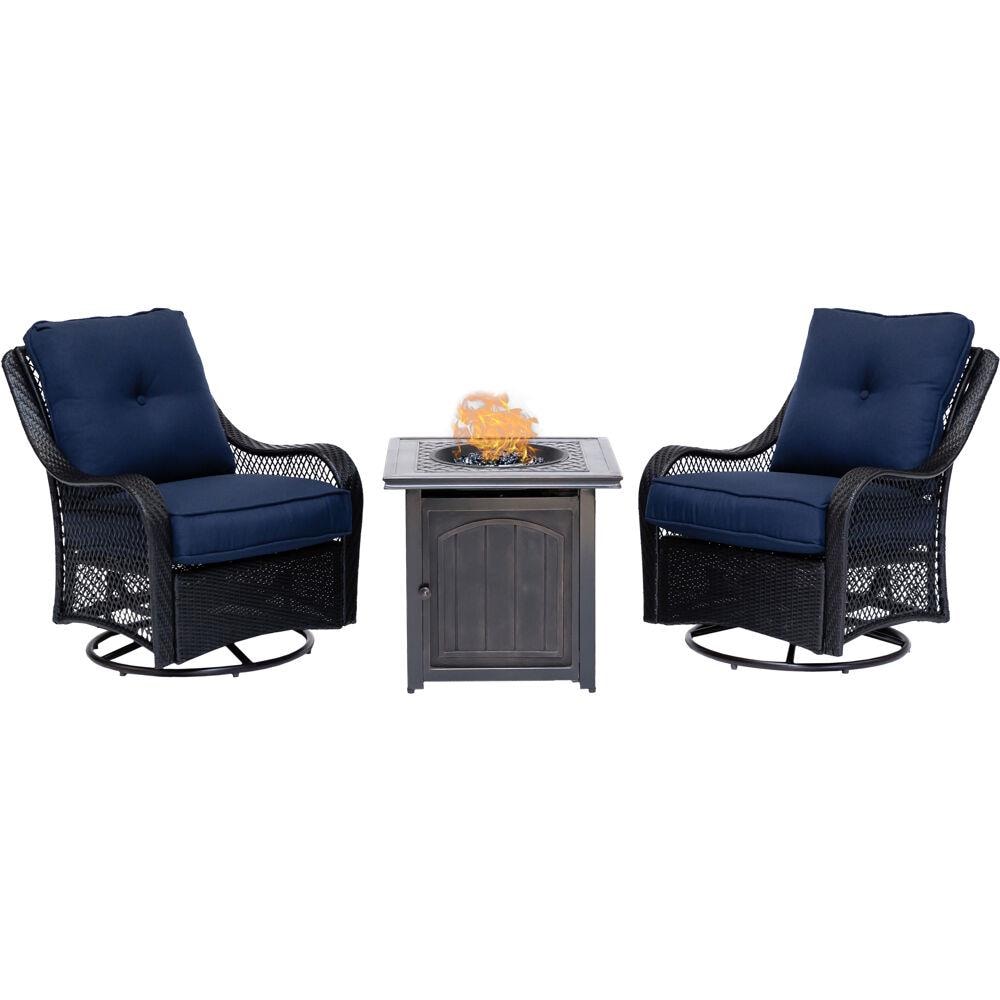 Hanover ORL3PCFPSQ-NVY Orleans 3-Piece Patio Conversation Set with Blue Cushions