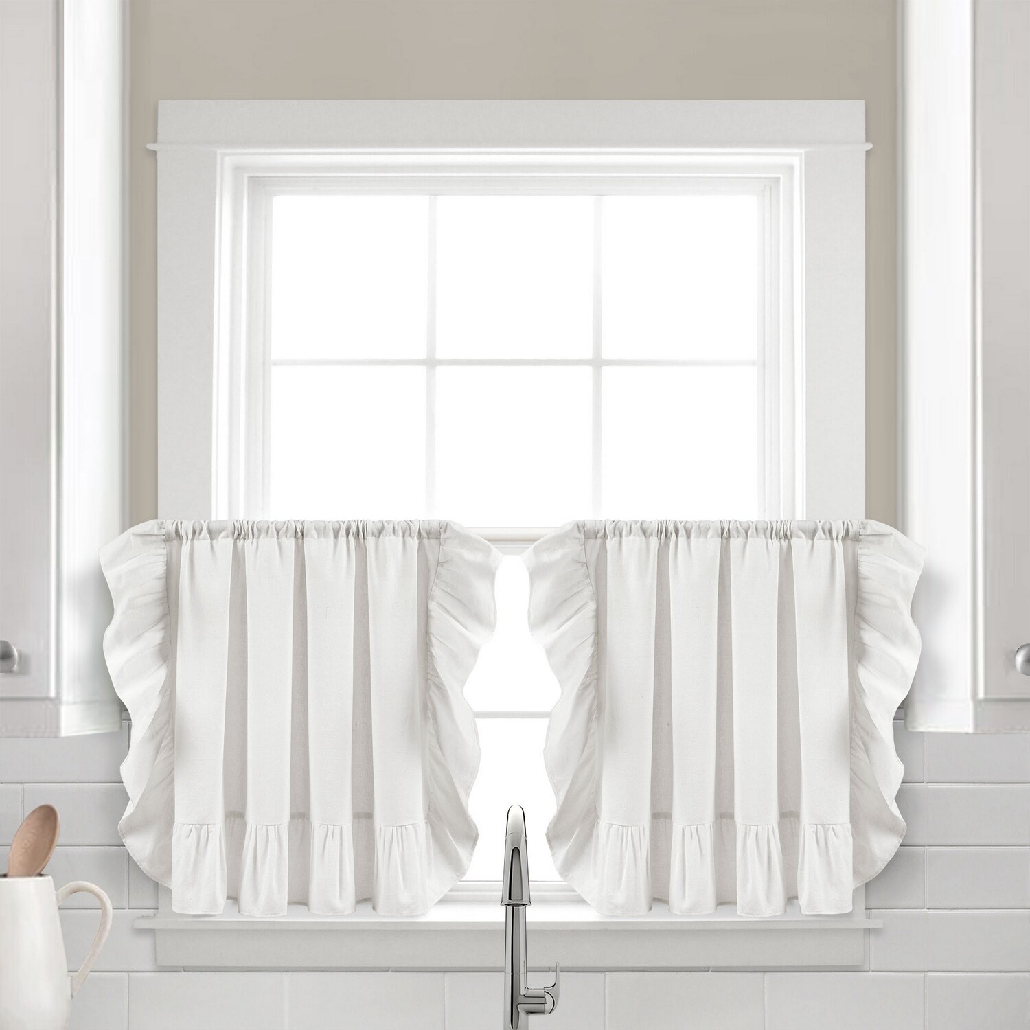 Lush Decor 21T010851 24-Inches White Rod pocket Curtain panel pair