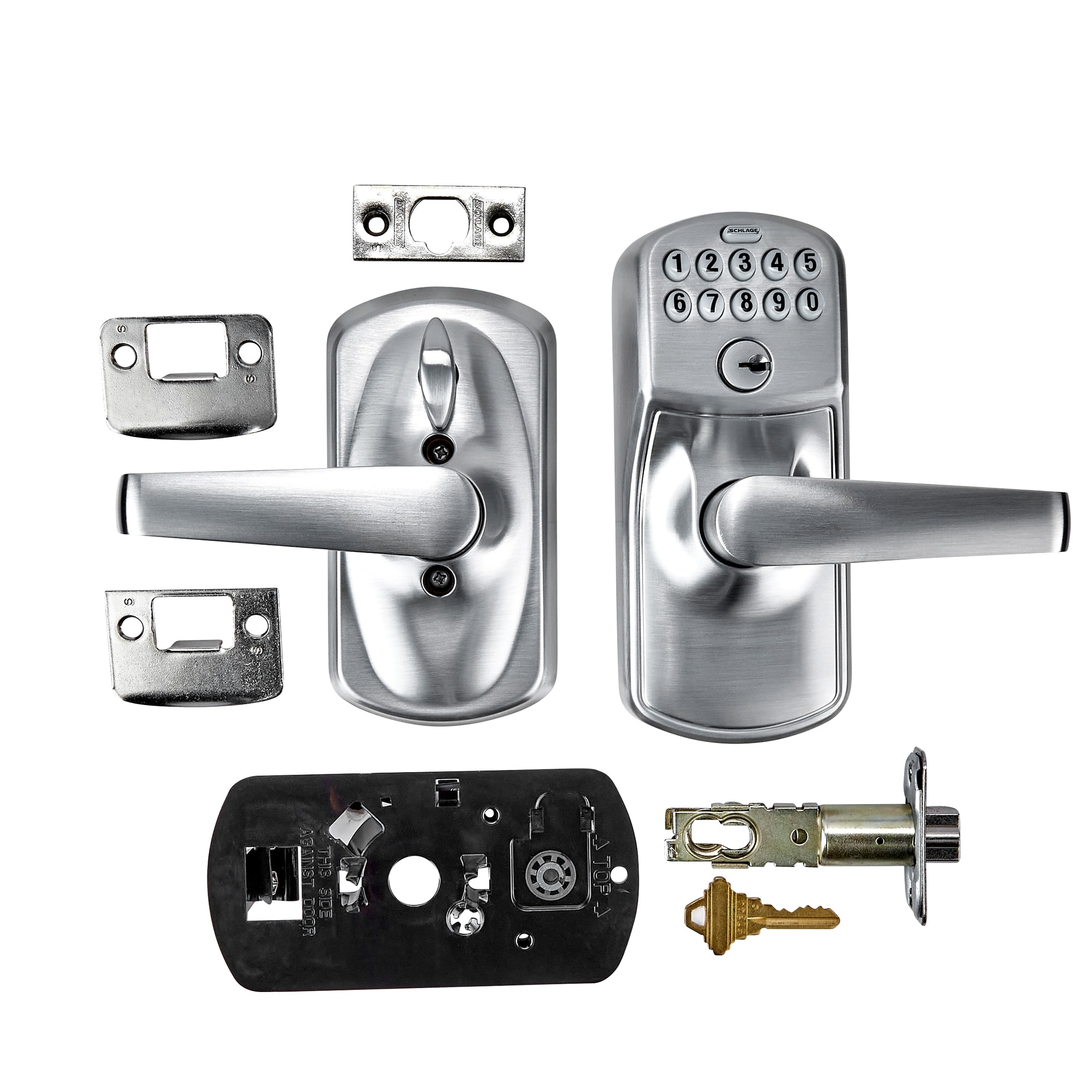 Schlage Keypad Plymouth Satin Chrome 1-Cylinder Electronic Handle Lighted  Keypad in the Electronic Door Locks department at