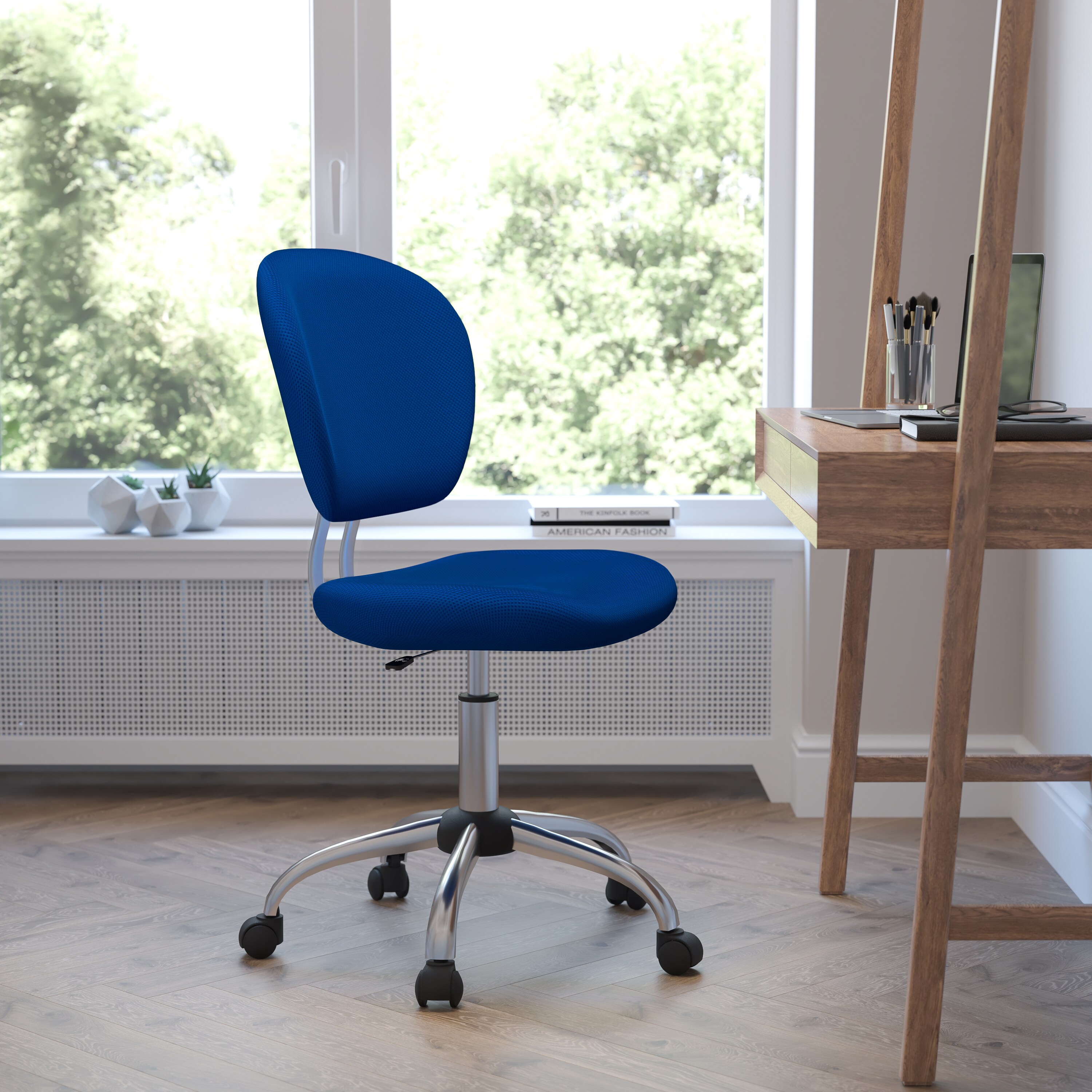 Blue Mesh Mid-Back Swivel Task Chair with Chrome Base