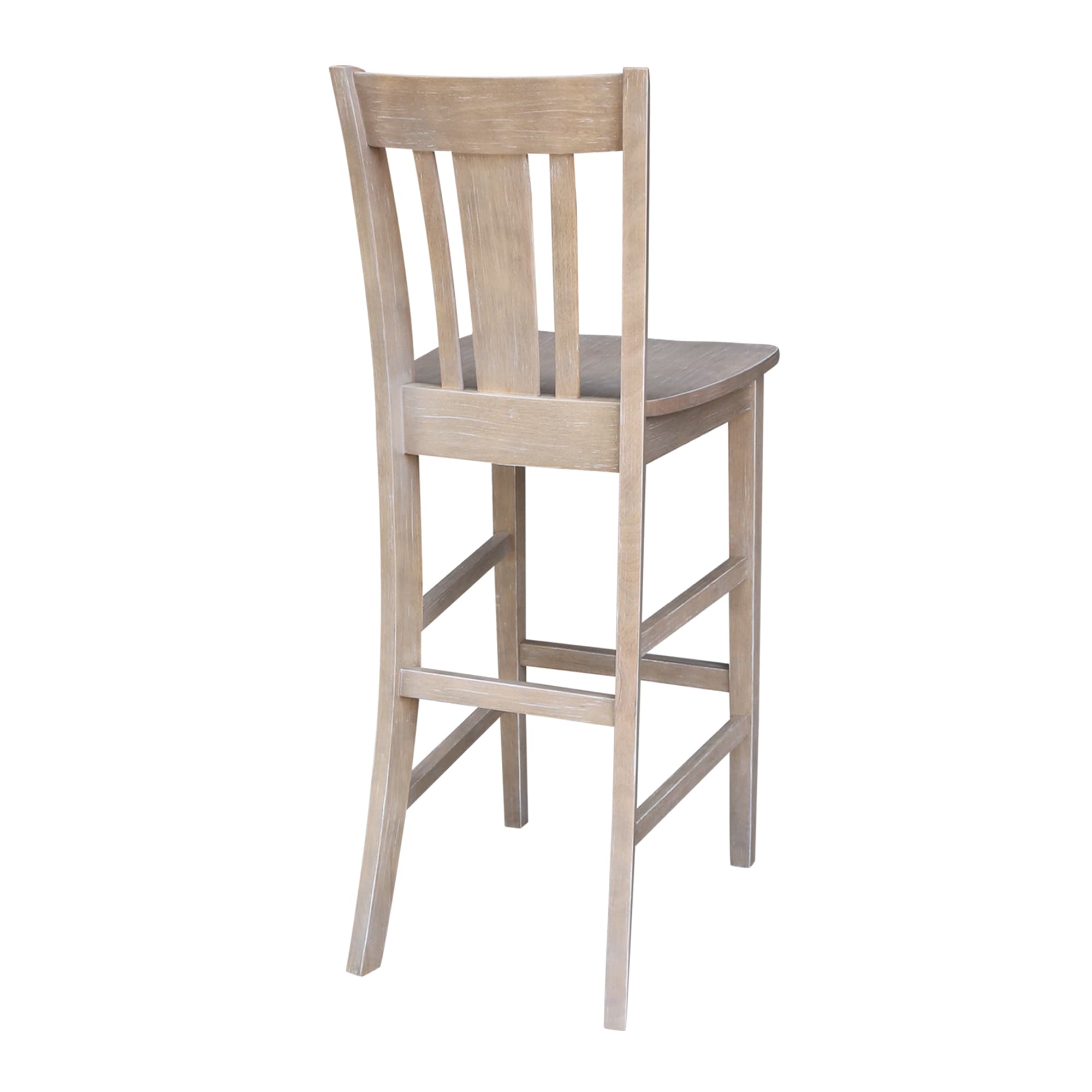 Elegant Washed Gray Taupe Solid Wood Bar Stool, 29.92" Seat Height
