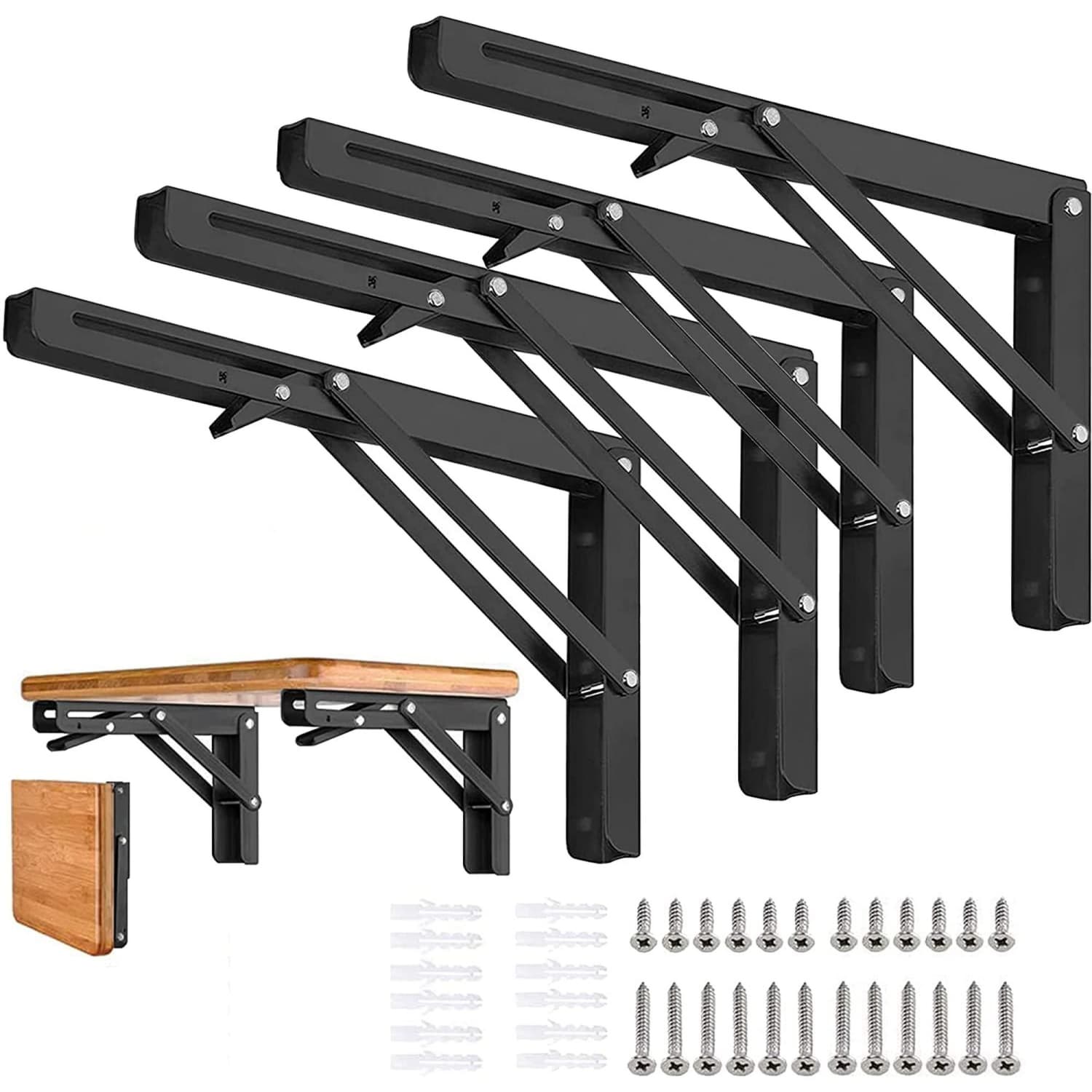OGETFUUR 4 Pcs 24-in Folding Shelf Brackets Heavy Duty Metal Collapsible Shelf Brackets for Garage Workstation Plant Stand DIY