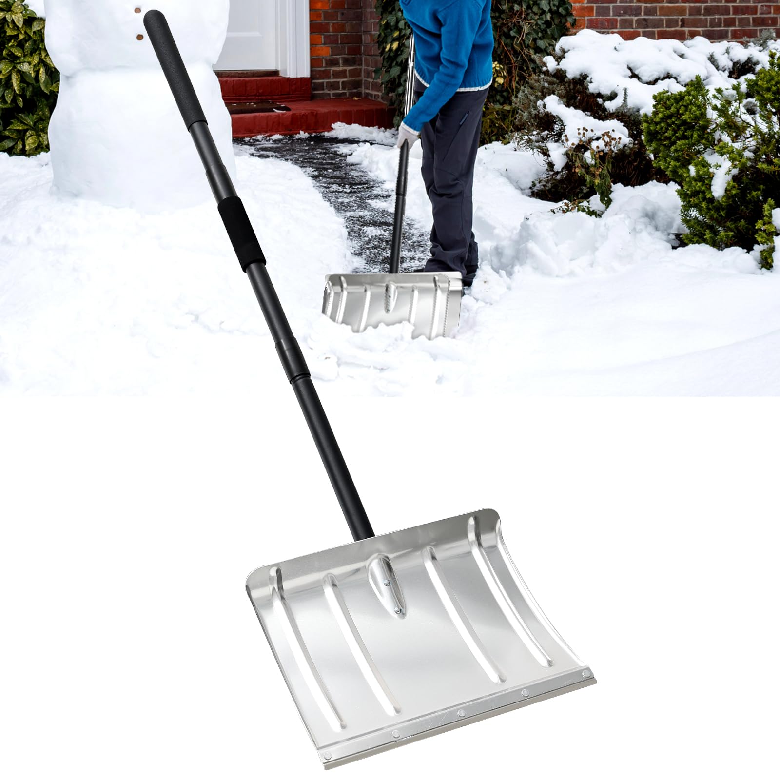 Adrinfly -  Aluminum Snow Shovel Heavy Duty Metal Snow Pusher with Sturdy Handle Large Capacity f...