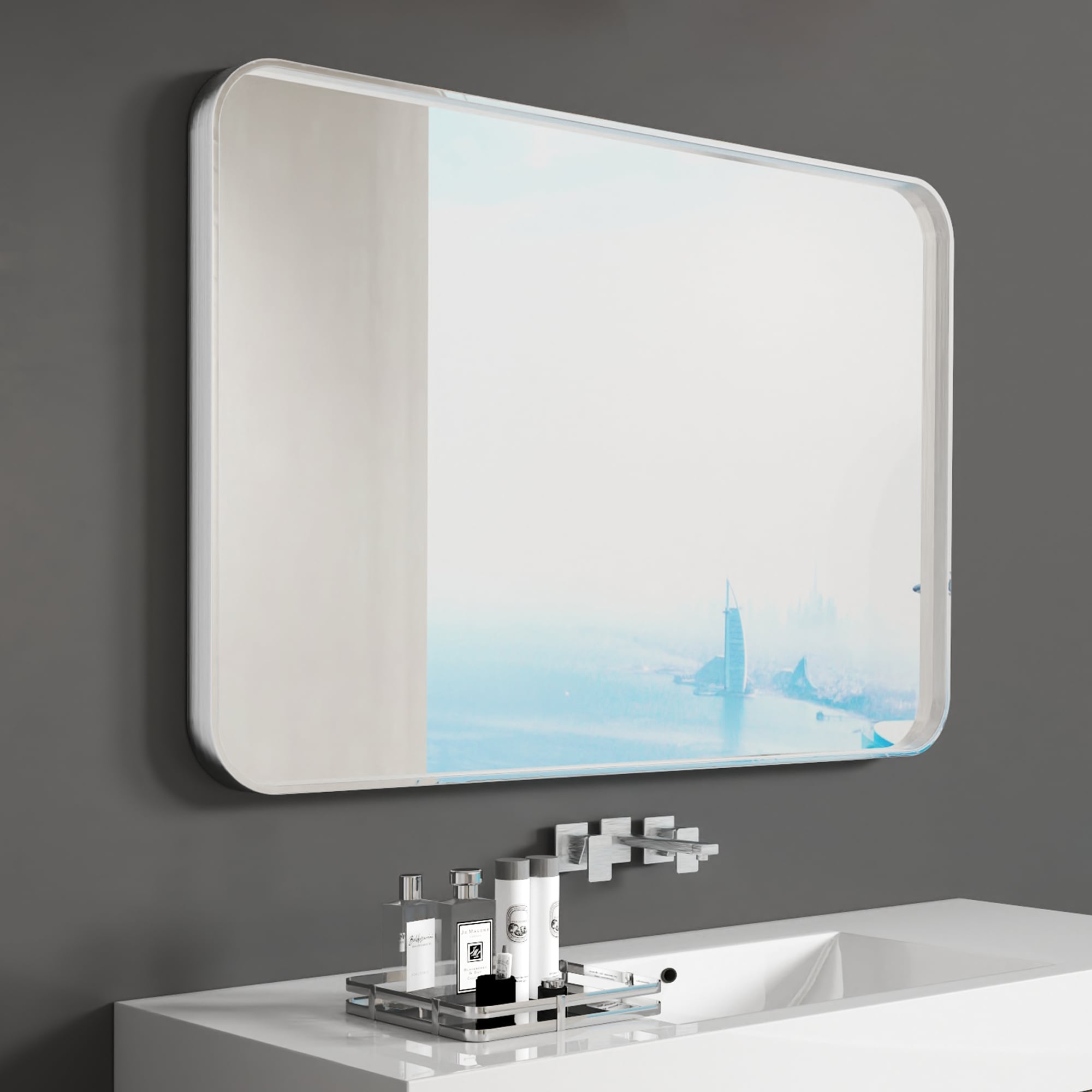 waterpar WPLO-2135 Aluminum 48-Inches x 32-Inches Polished Rectangle Bathroom Vanity Mirror ( Silver )