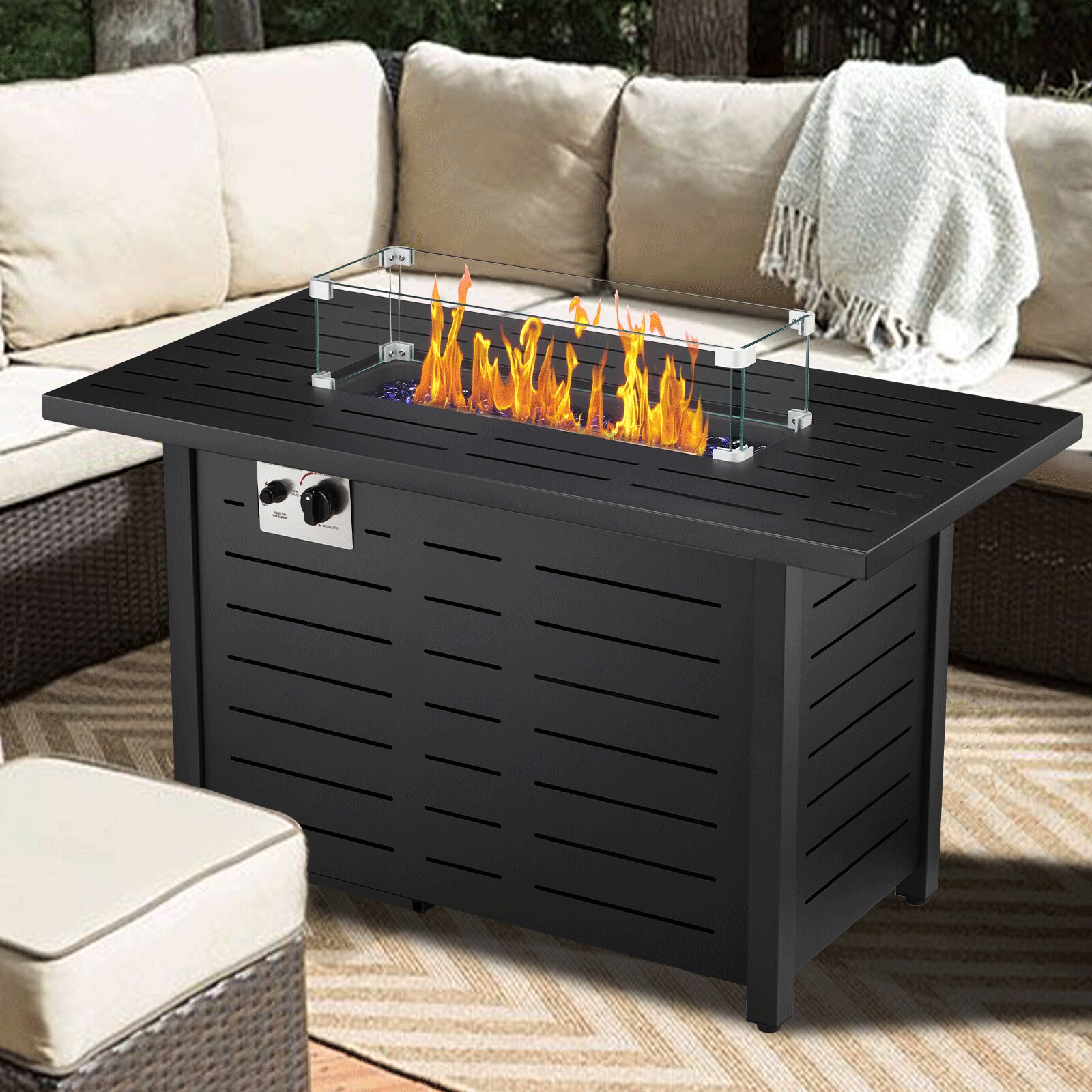 COWSAR 42.9-in W Black Stainless Steel Rectangle Tabletop Propane Gas ...