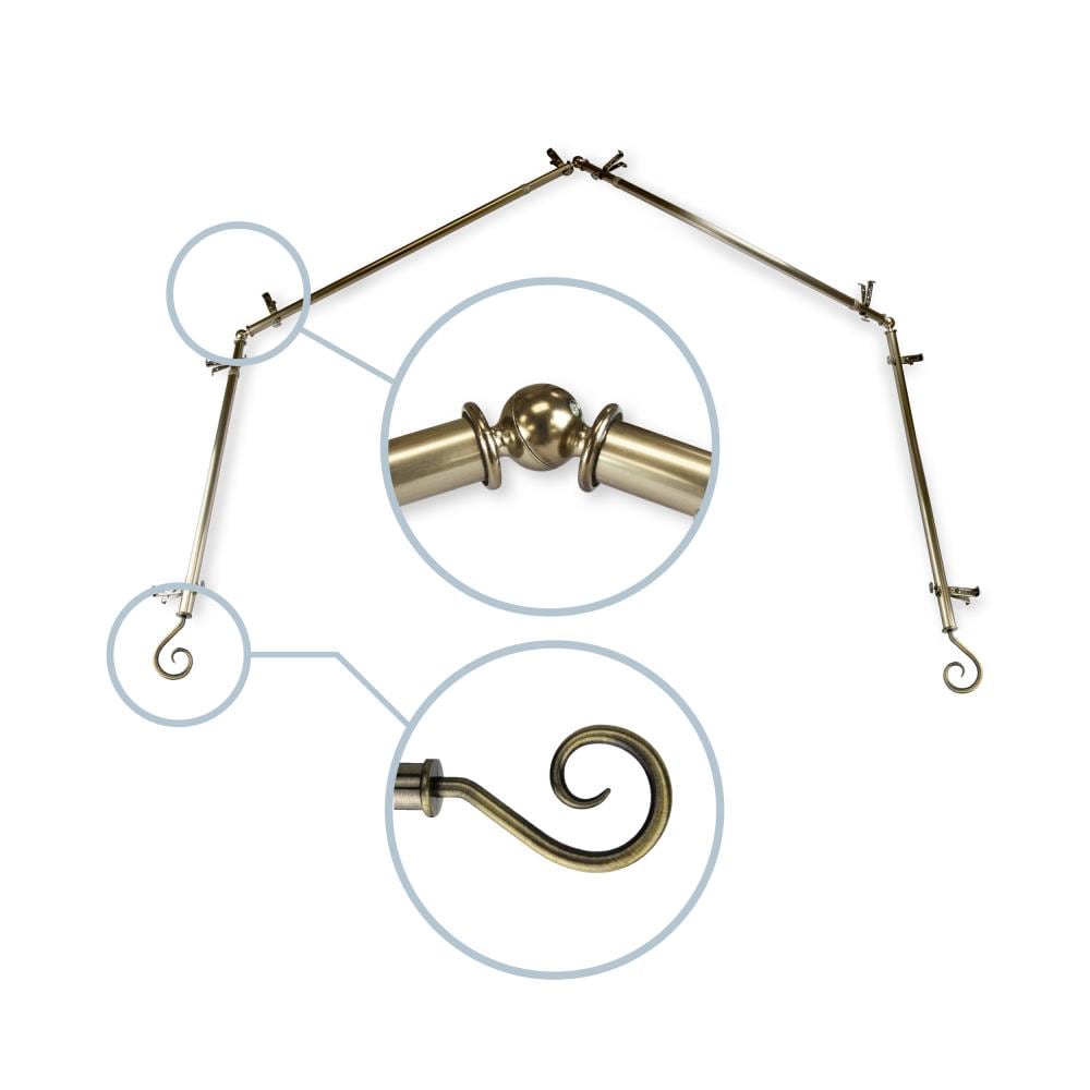 Hart & Harlow L4BAY-20-4 Swirl 13/16-in 4-sided 28-in to 48-in Antique brass Steel Bay window curtain rod with Finials