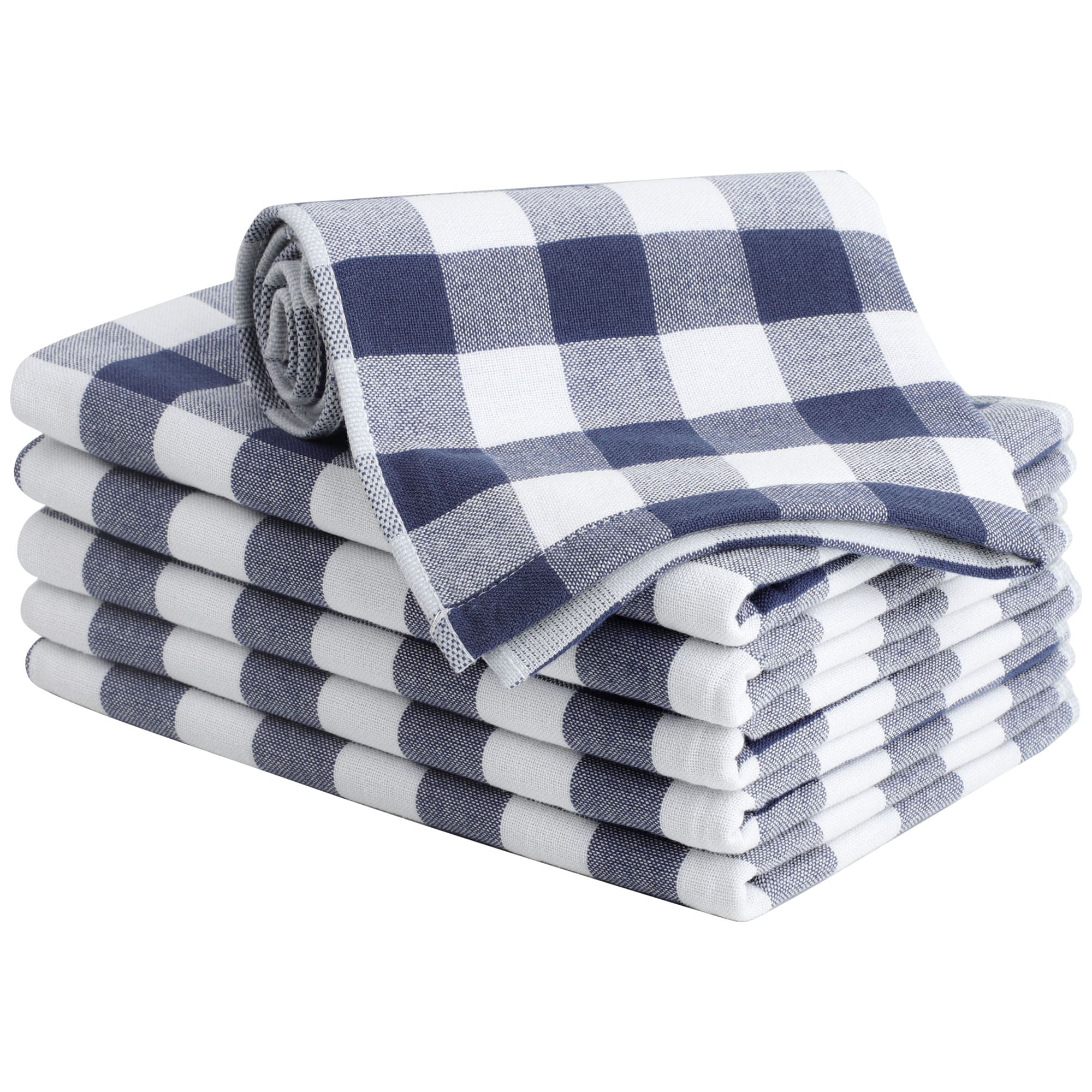 Unique Bargains Cotton Terry Kitchen Towels 6pcs Plaid Pattern (13 x 29 Inch) Soft Absorbent Drying Dish Towels for Kitchen Cooking - Blue White