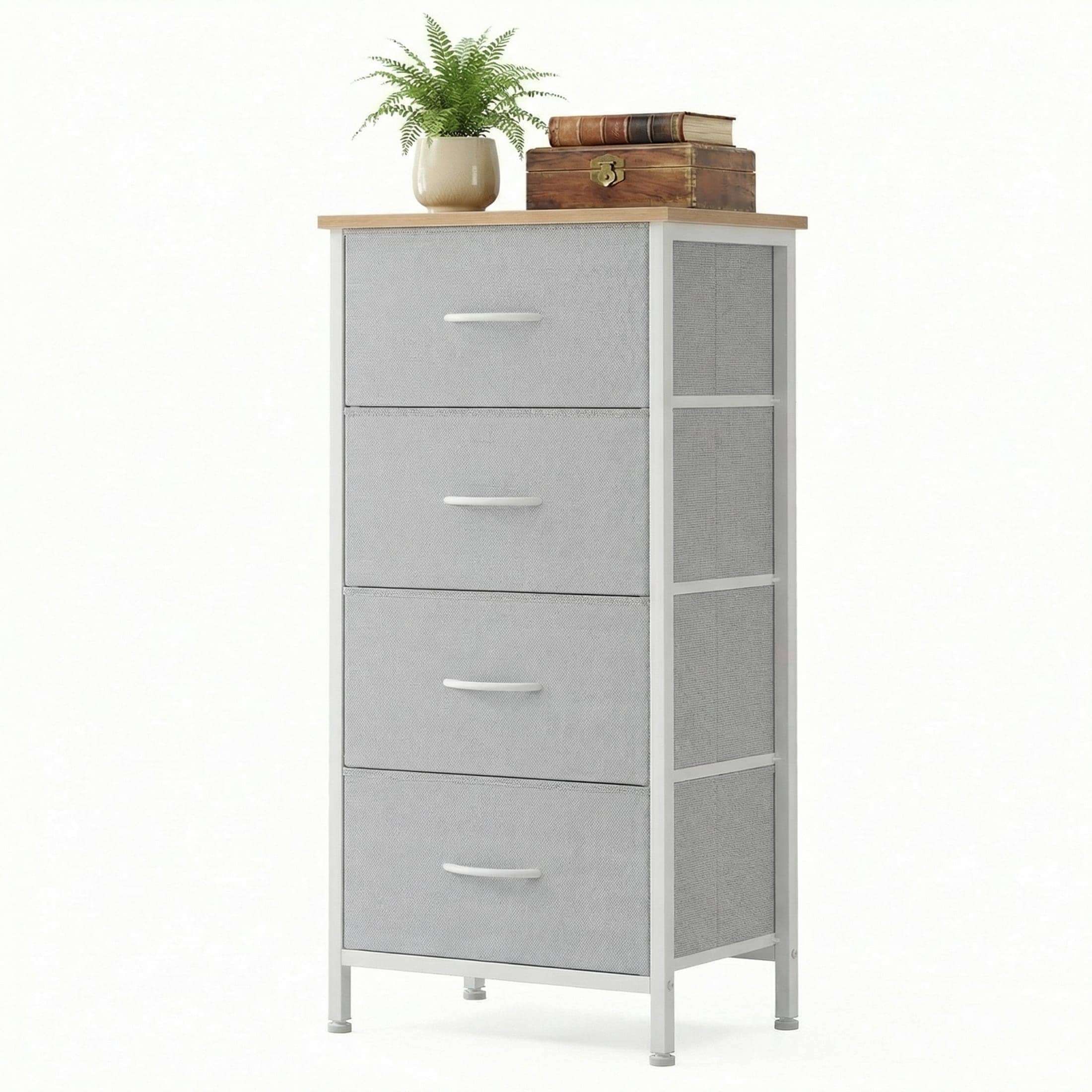 Sweetcrispy - Light Gray 4 Drawer Dresser Storage Organizer Chest with Metal Frame and Wood Top