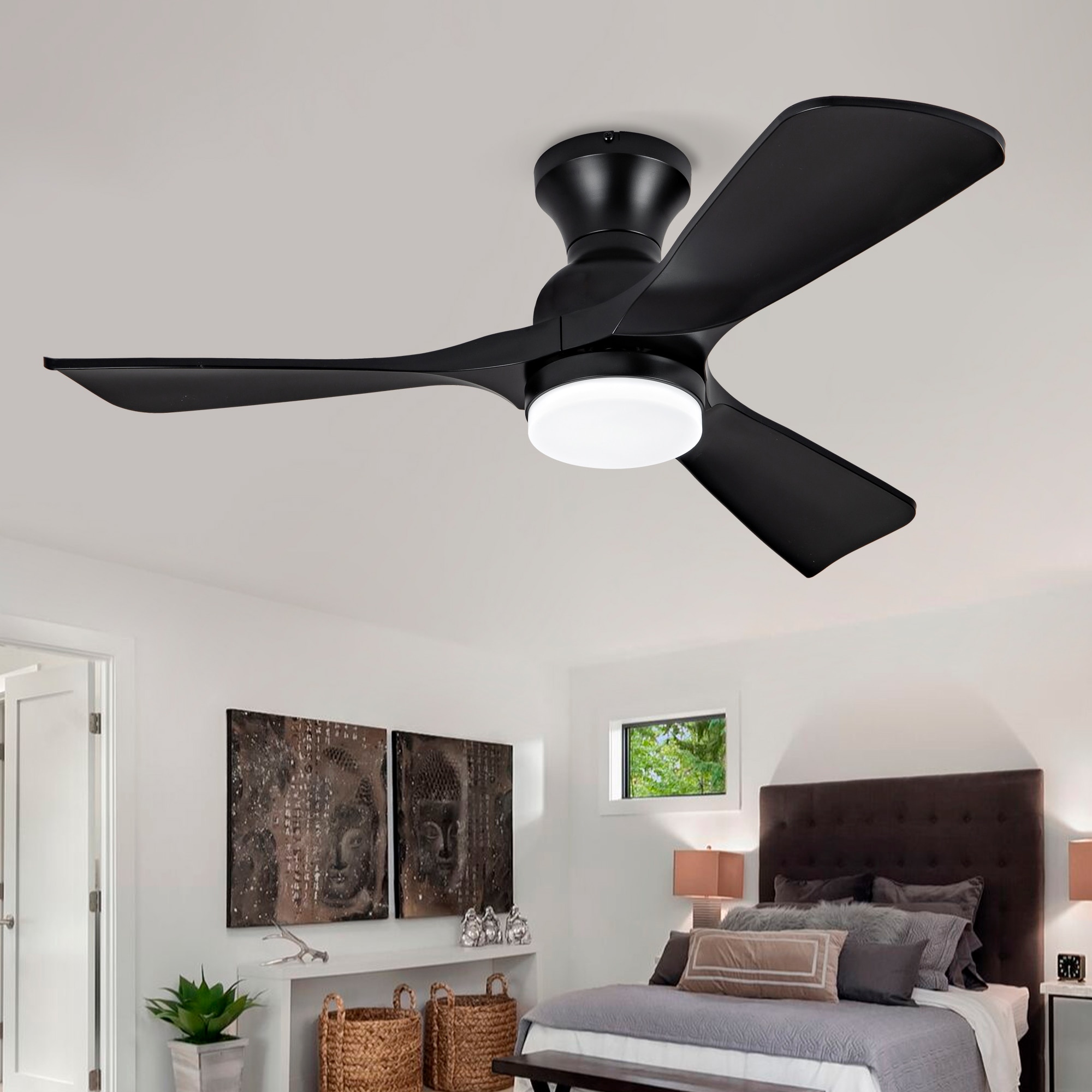 GDFStudio 42 inch  Ceiling Fan with lights with DC motor  Remote Control  ABS Construction in Black for Indoor  Outdoor Spaces