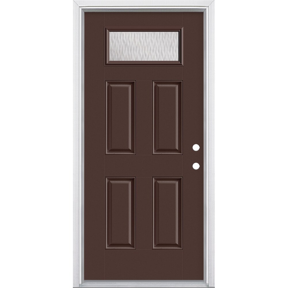 Masonite 628343 Double Water Textured Glass 36-in x 80-in x 4-9/16-in Fiberglass 1/4 lite Left-hand inswing Chocolate Painted Prehung Front Door with Brickmould Insulating core