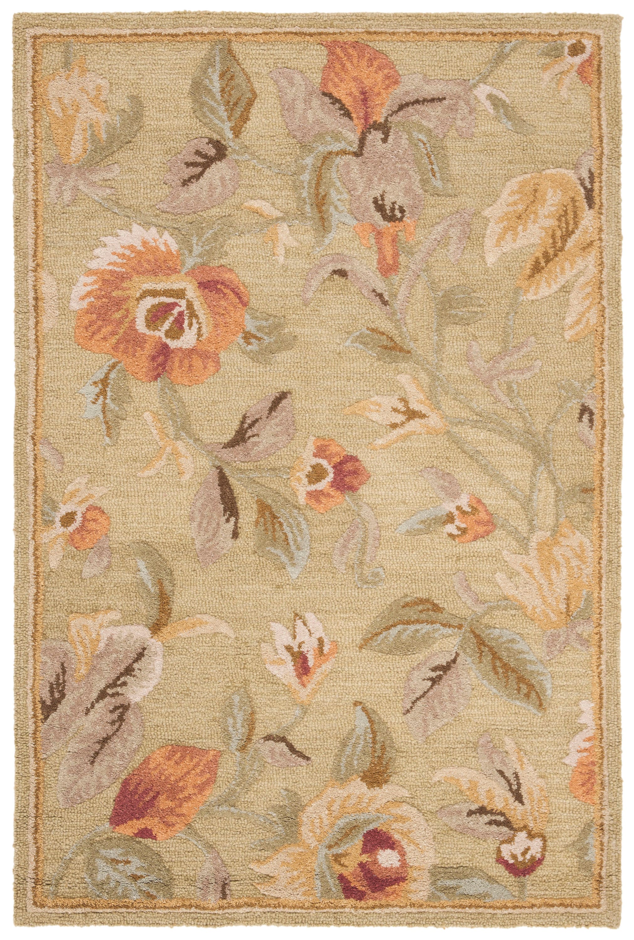 Green Multicolor Floral Wool 5' x 8' Area Rug
