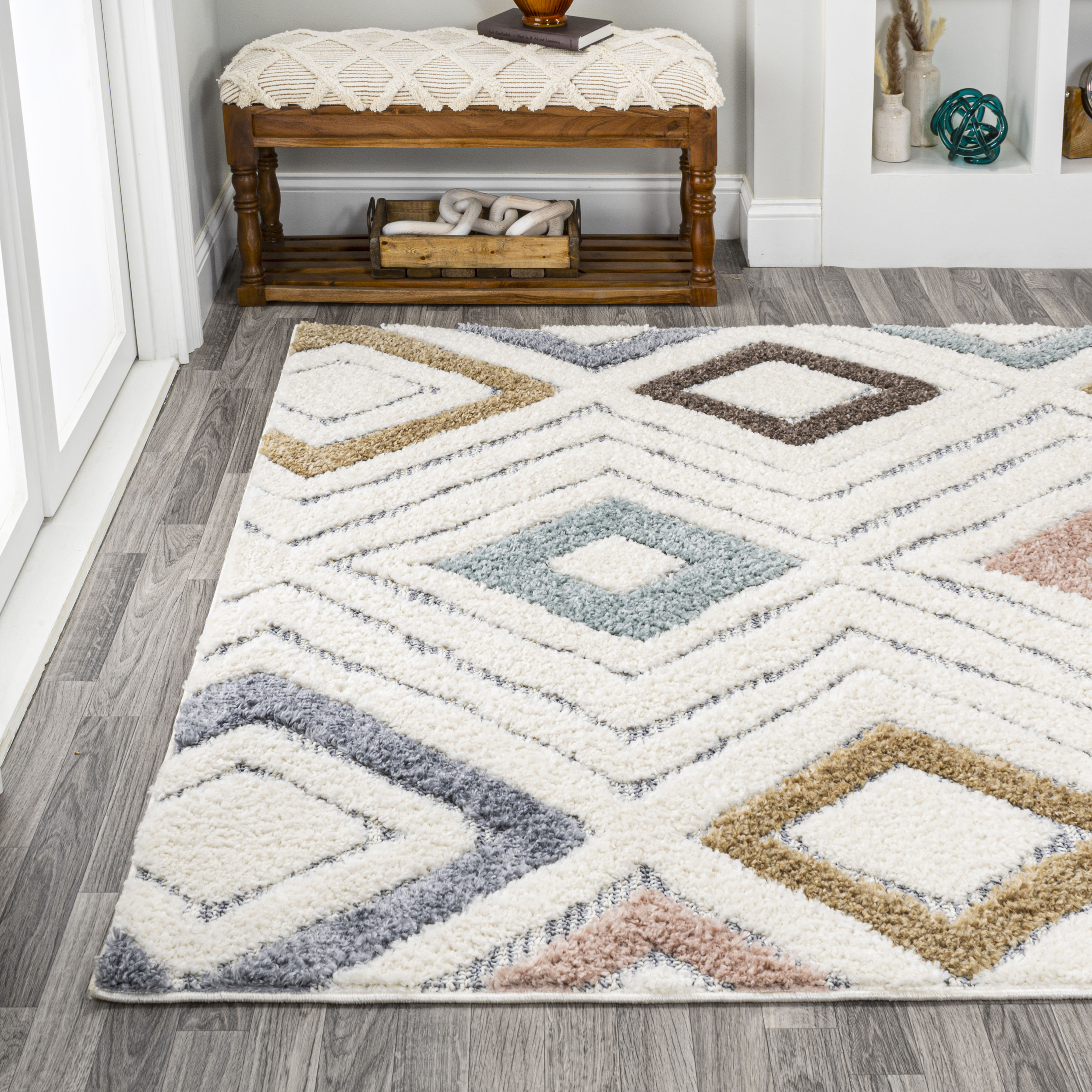 Ivory Geometric Flat Woven Reversible 4' x 6' Synthetic Rug