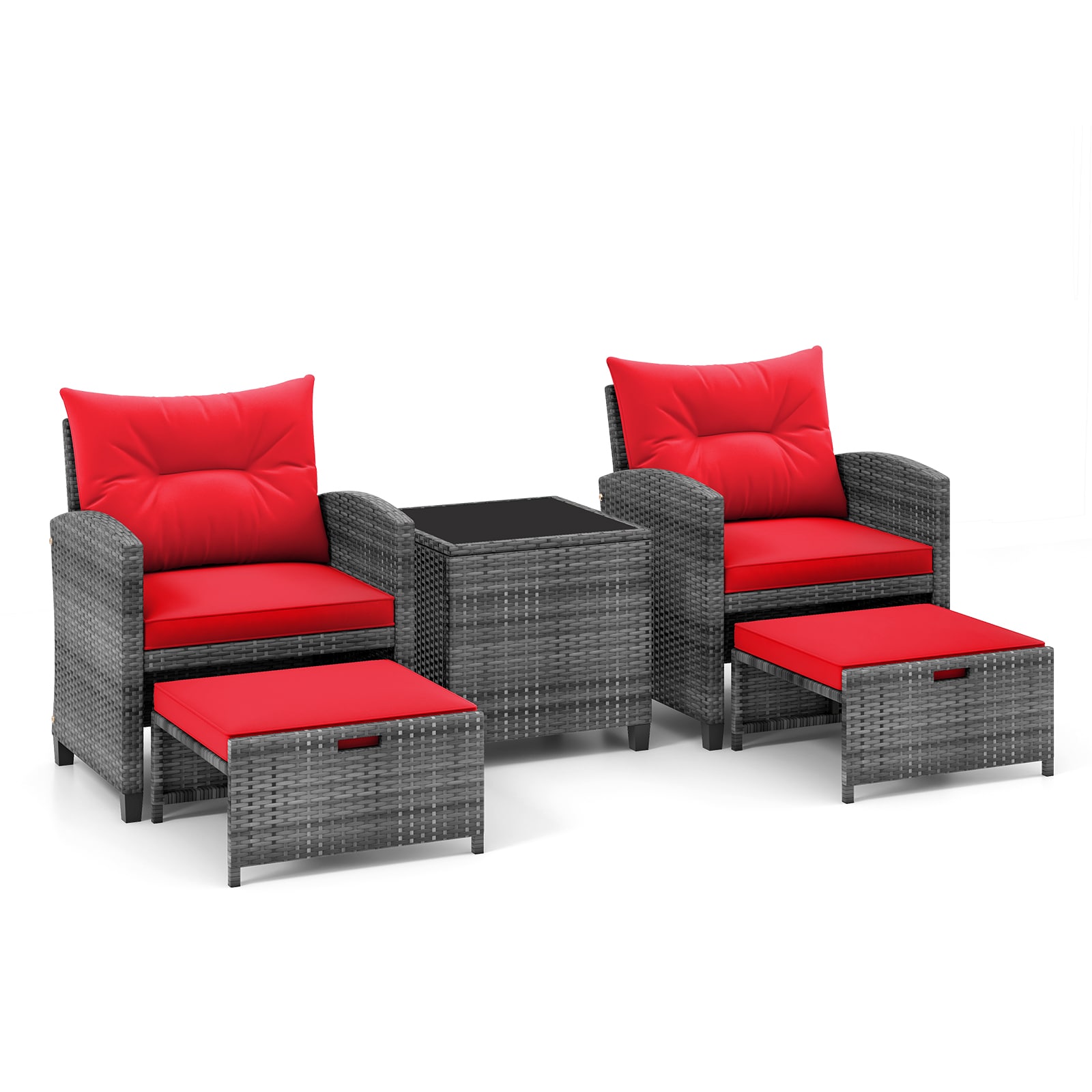 Poinic - JoyusC 5 -Piece Rattan Patio Conversation Set with Red Cushions Included