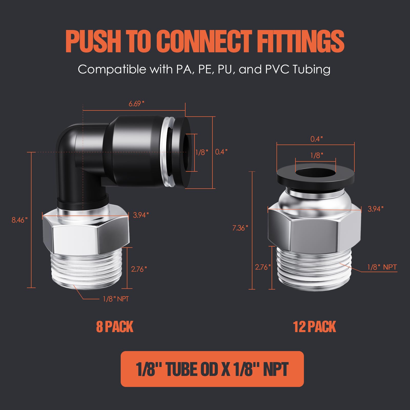 Linear Thread Line AKSCYZM 1/8 OD by 1/8 NPT Thread Push to Connect Fittings Kit 20 Pieces ...