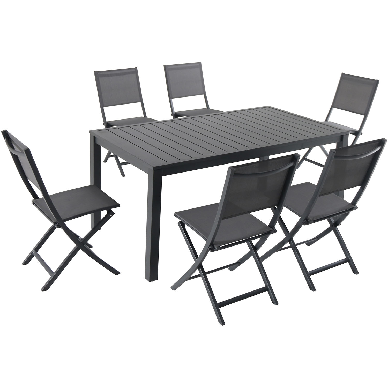 Hanover NAPDNS7PCFD-GRY Naples 7 -Piece Gray Patio Dining Set Aluminum Rectangle Table with 6 Gray Stationary Chairs