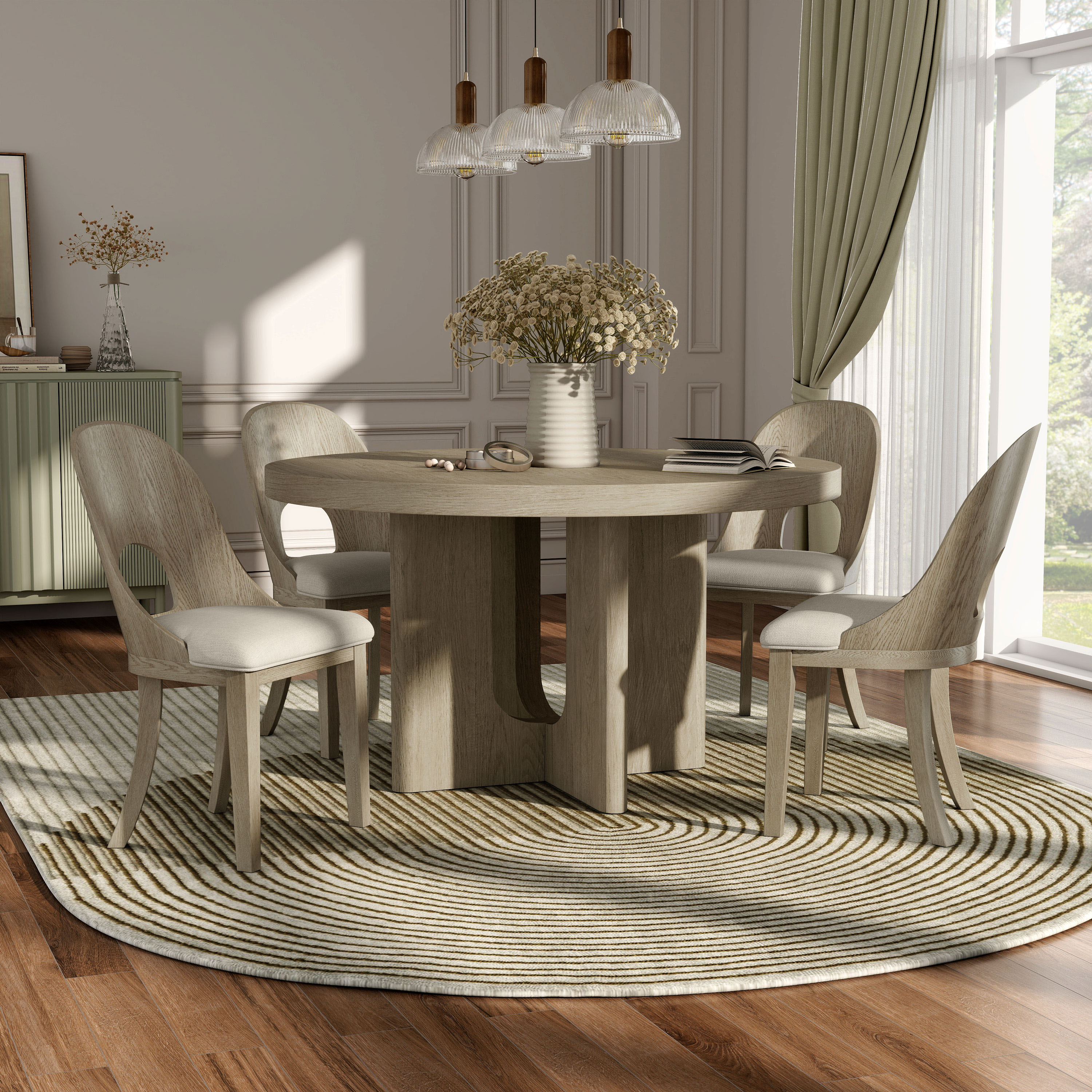 Furniture of America IDF39004AKRT5PC Hairin White Oak Contemporary/Modern Dining Room Set with Round Table ( Seats 4 )