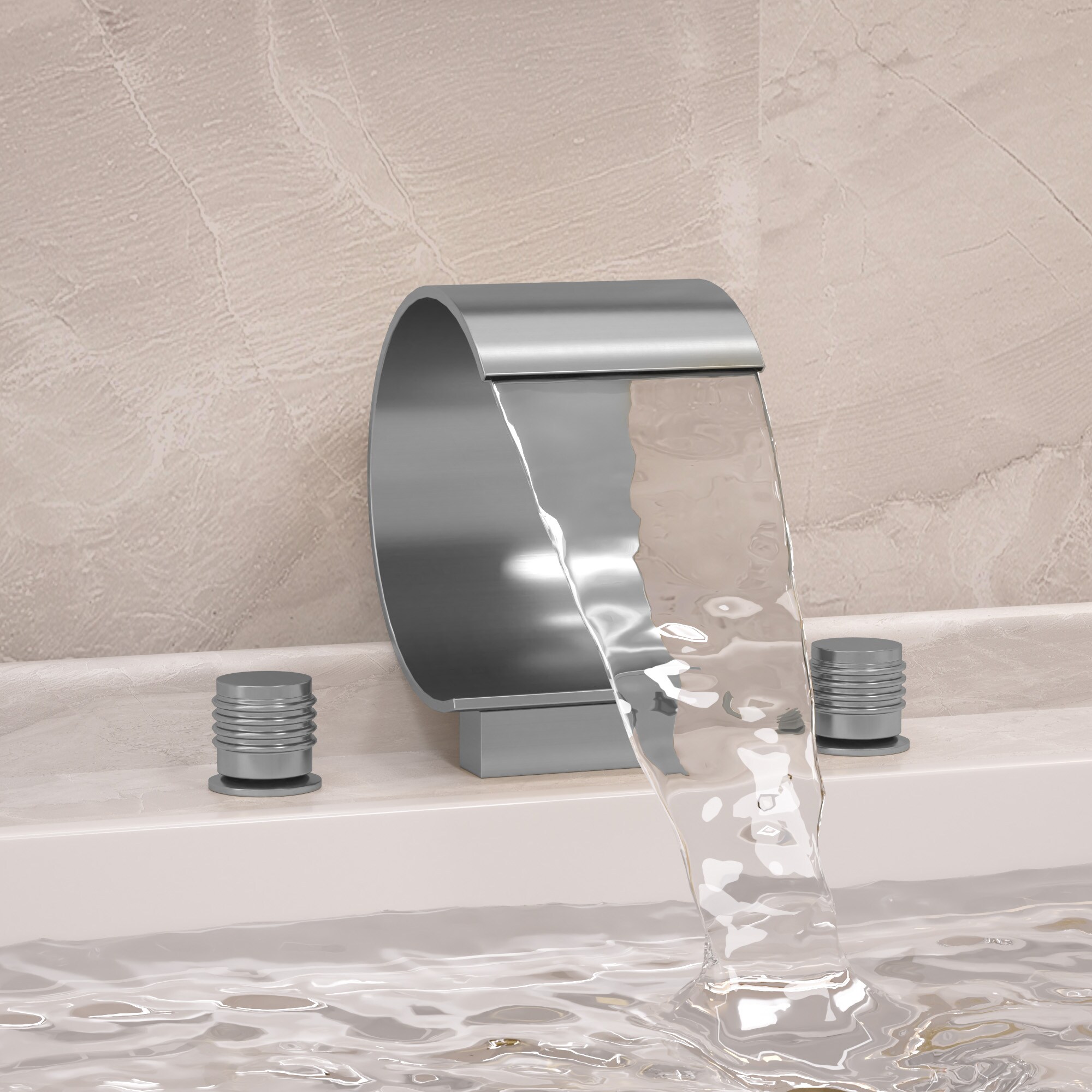 YAWWALK - Brushed Nickel Waterfall Widespread 3-hole Knob 2-Handle High-Arc Bathroom Sink Faucet...