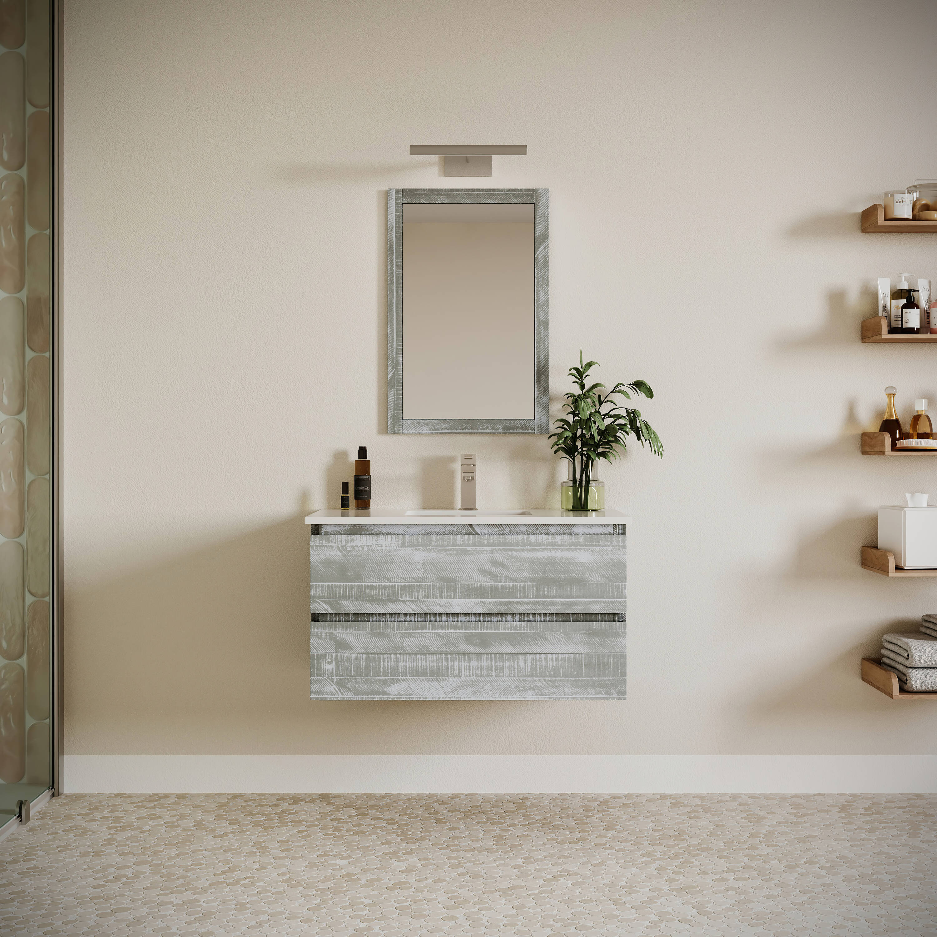 Fresca FVN3136ASH Formosa 36-in Sage Gray Undermount Single sink Floating Bathroom Vanity with White Quartz Top (Mirror Included)
