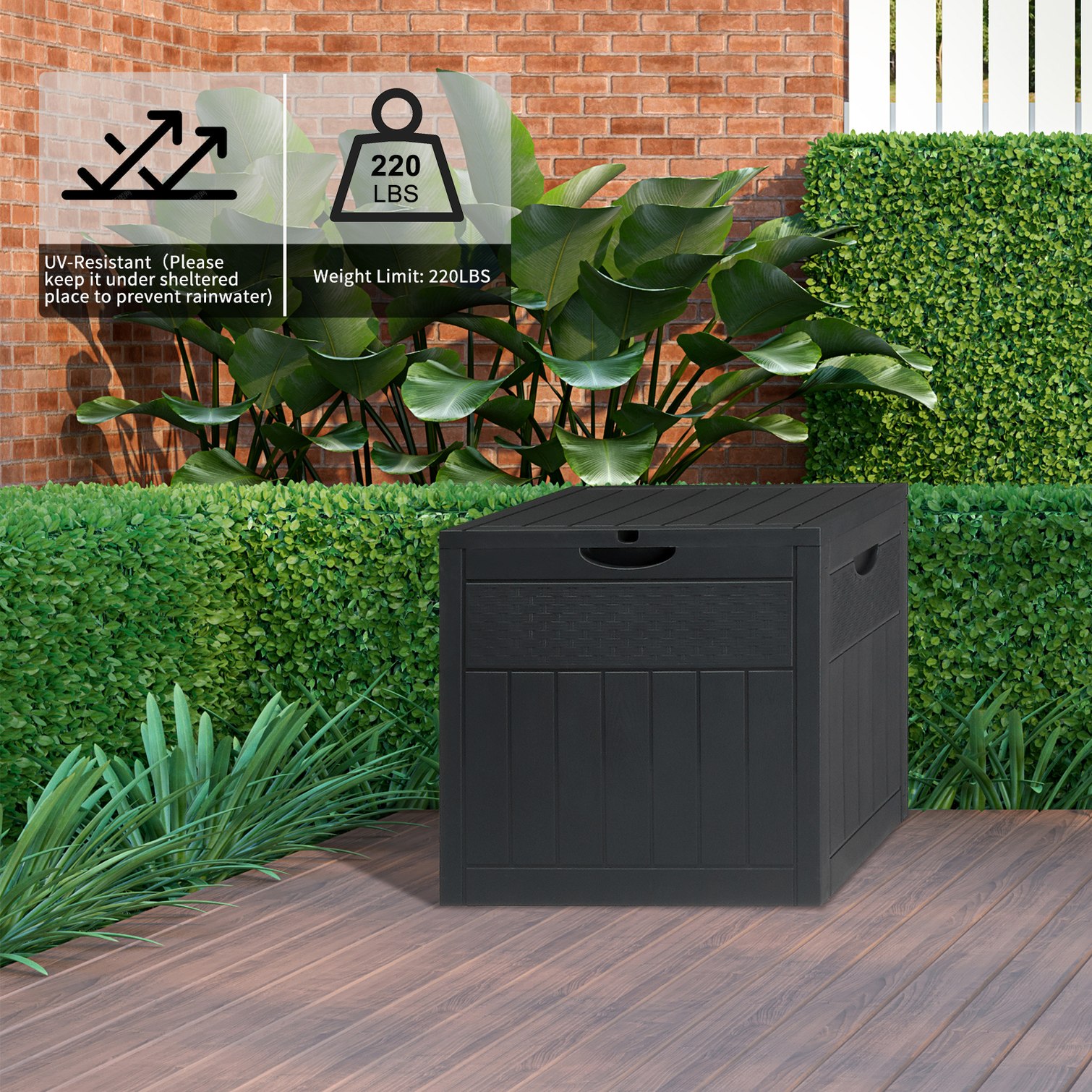 sunjurt Slate Gray Square Garden Storage Box with Rattan Accents 33 ...