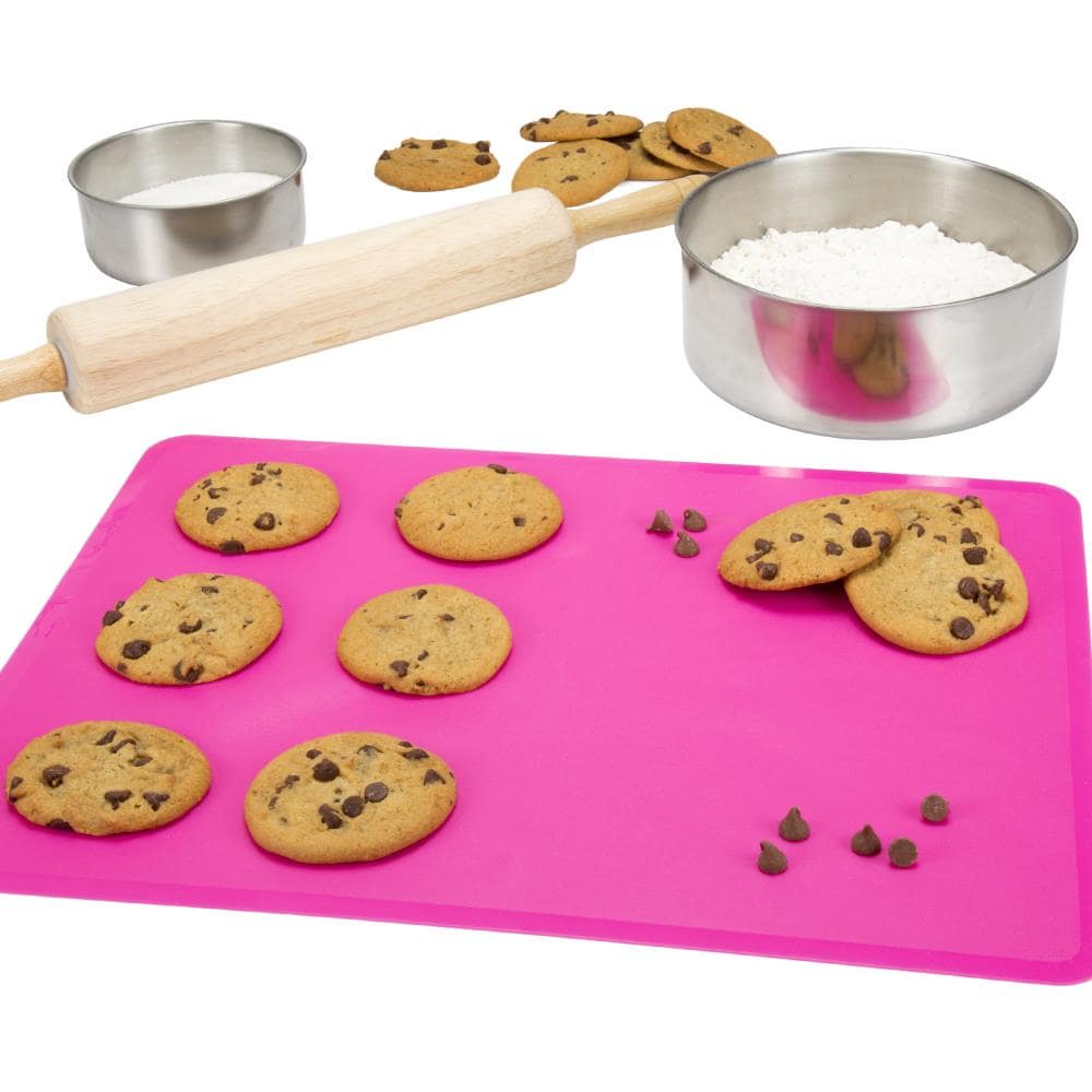 Pink Bakeware Set Cookie Sheets, Brownie Pan, Rolling Pin, Mixing Bowl 