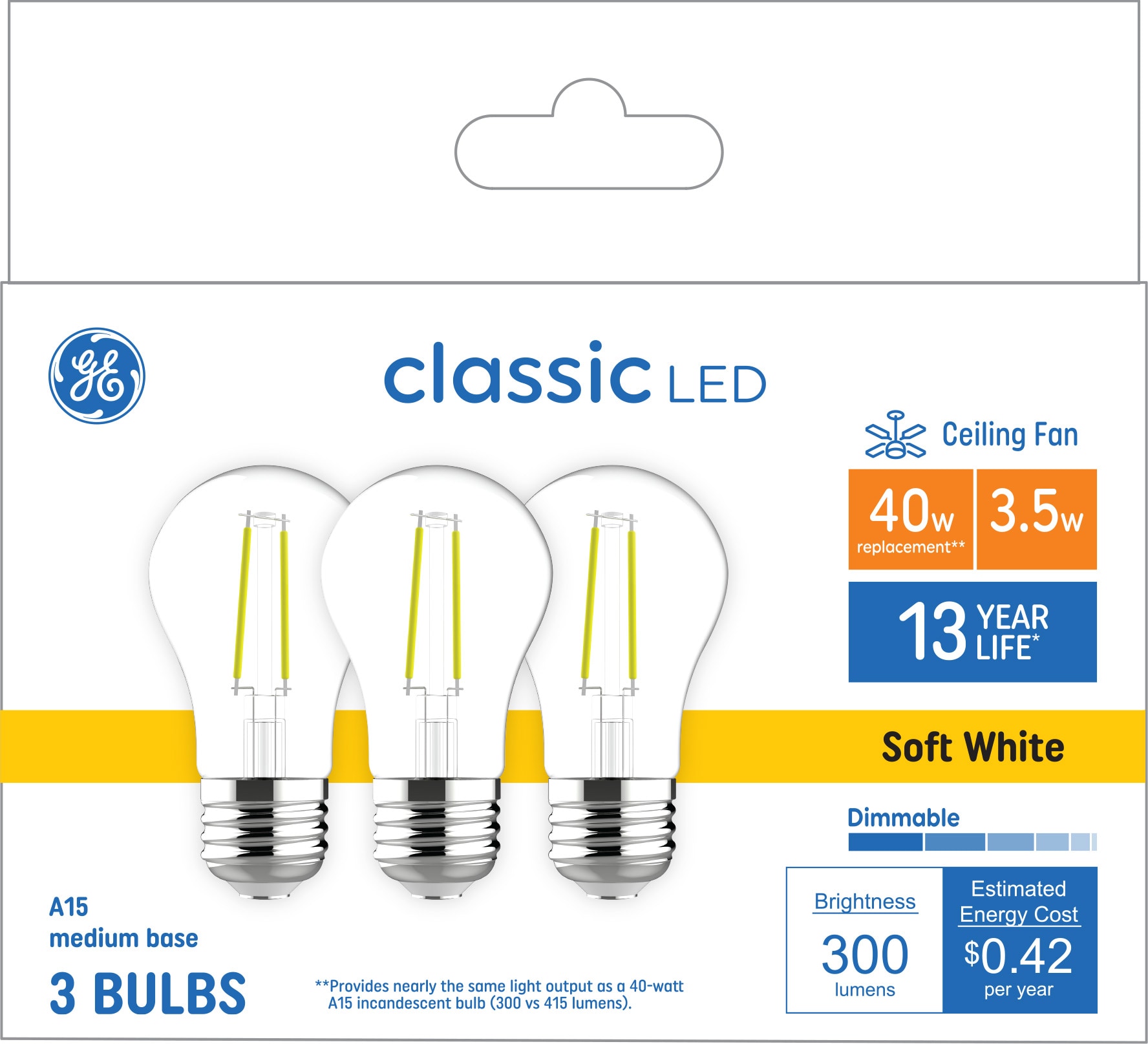 GE Classic 40-Watt Dimmable A15 Light Fixture Incandescent Light Bulb  (2-Pack) at