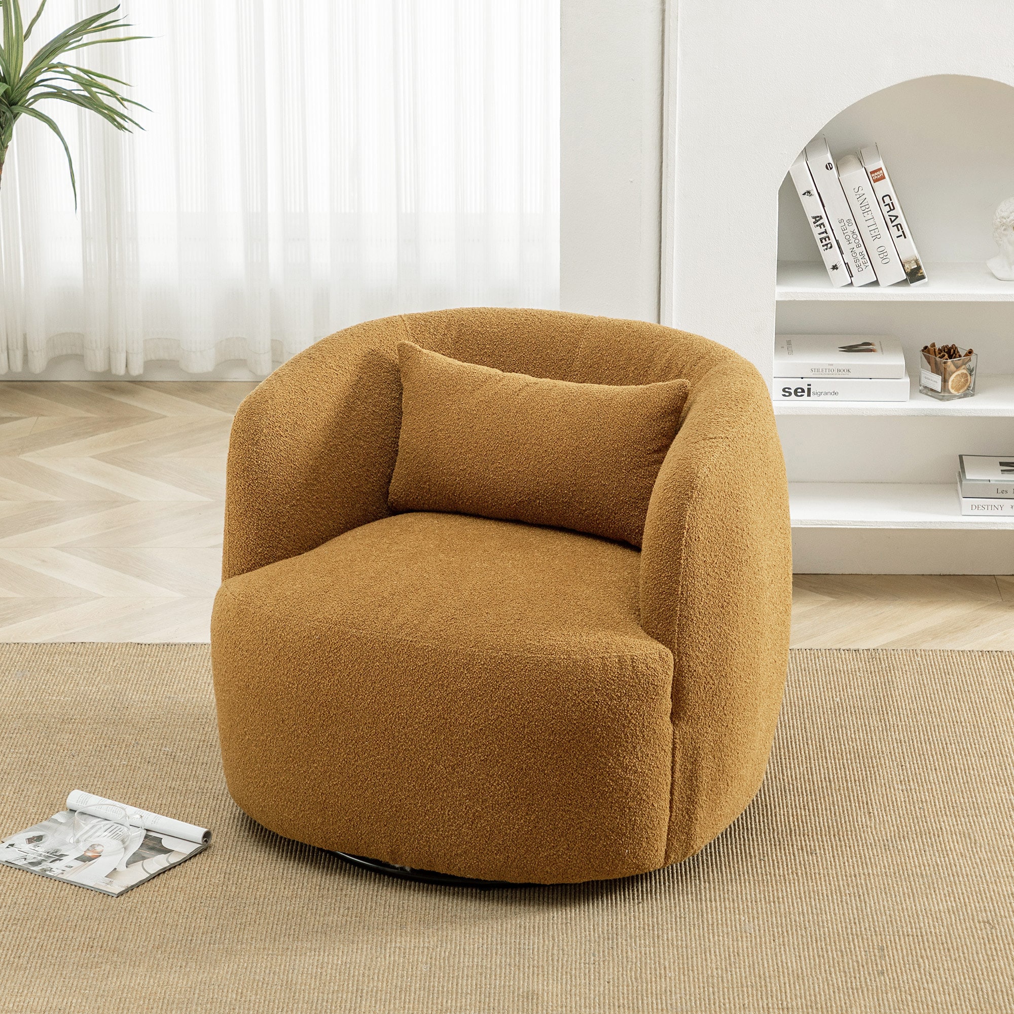 KINWELL BSC080-BN Modern Brown Boucle Swivel Accent Chair