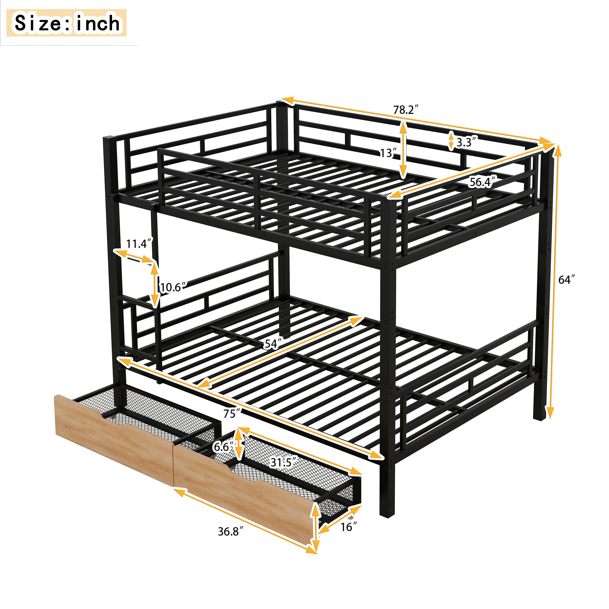Yiekholo Black Full Over Full Bunk Bed in the Bunk Beds department at