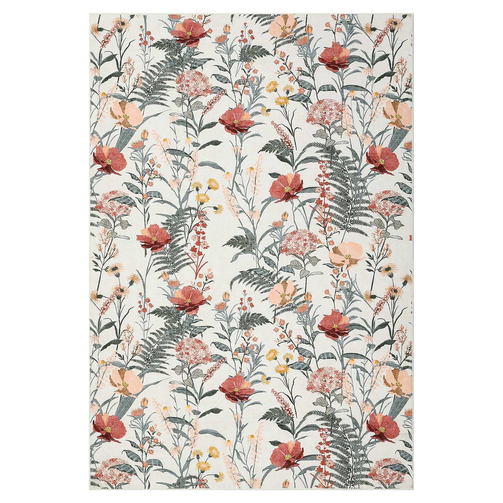Qeetex LSN-PHK-344FCXD8 9 x 12 ft Pearl Velvet Beige Rectangular Hallway Bathroom Entryway Kitchen Office Foldable Flower Printed Modern Washable Area Rug