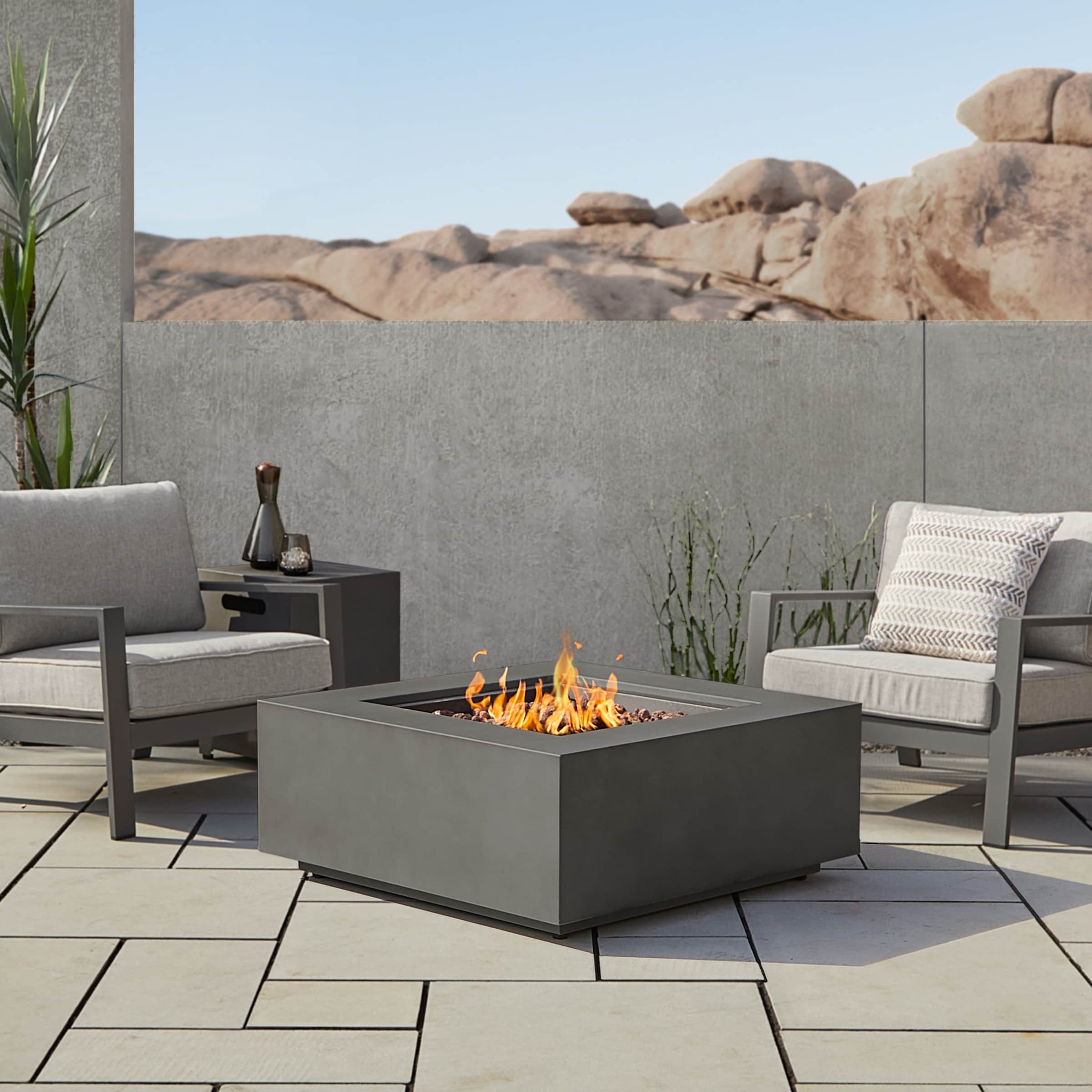 Real Flame C9812LP-WSLT 36-in W Weathered Slate Portable Steel Square Liquid propane Fire pit table