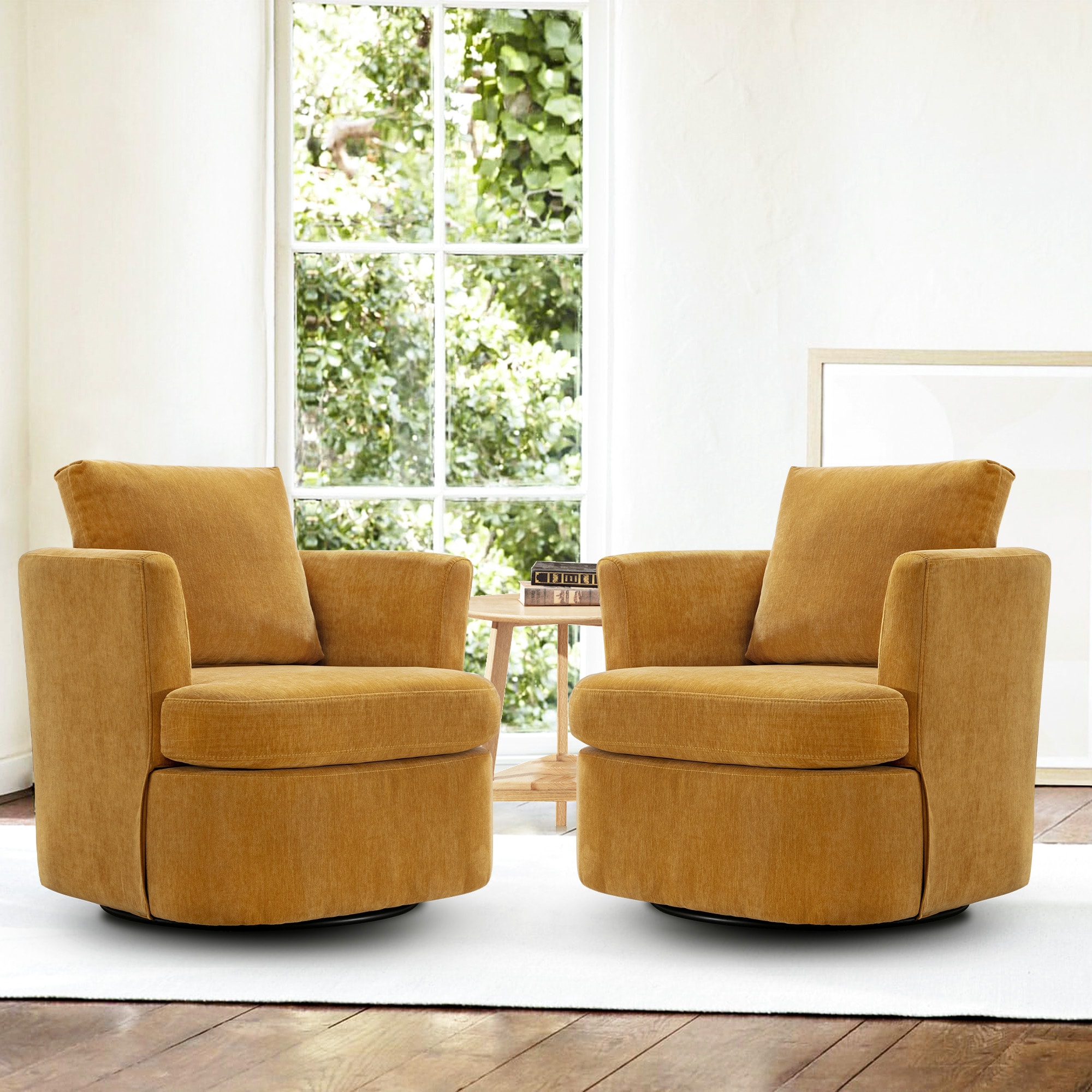 LUE BONA - 2 -Pack 32.3-in W Modern Mustard Chenille Swivel Barrel Armchair