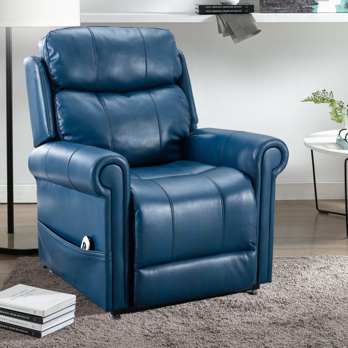 JASMODER Modern Navy Blue Faux Leather Sofa in the Couches, Sofas ...