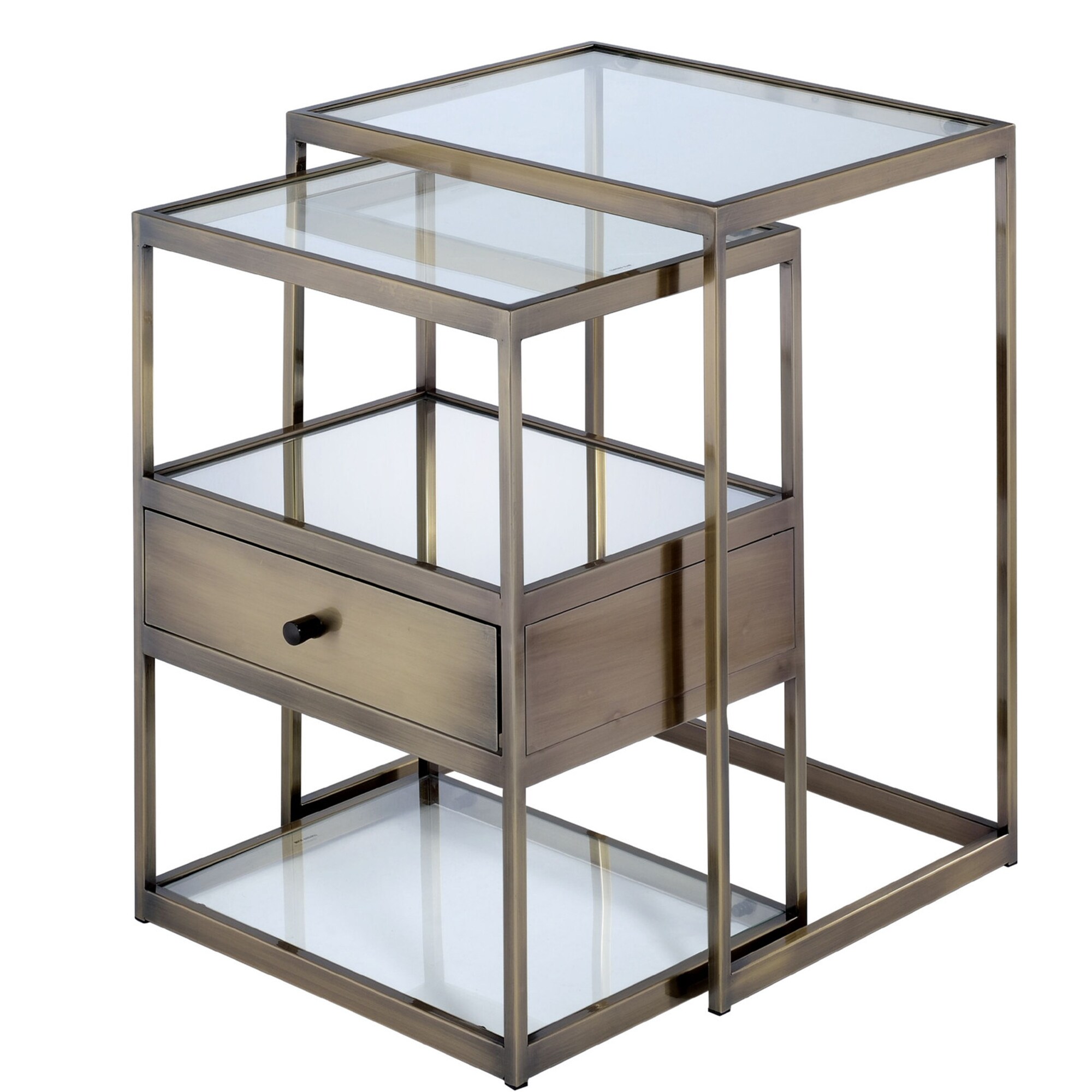 Benzara BM157311 15-in W x 26-in H Clear Glass and Brass Glass Modern End Table Assembly Required