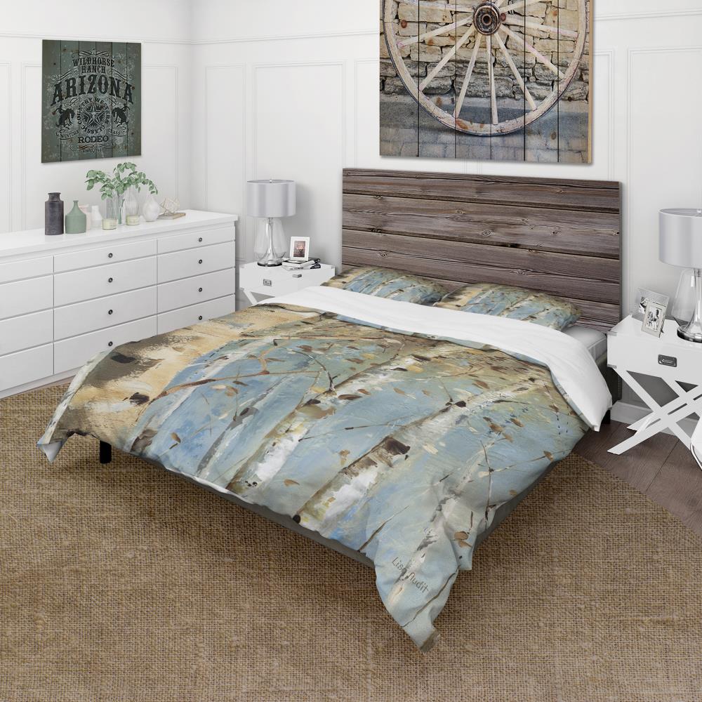 Twin Blue and Beige Microfiber Duvet Cover Set