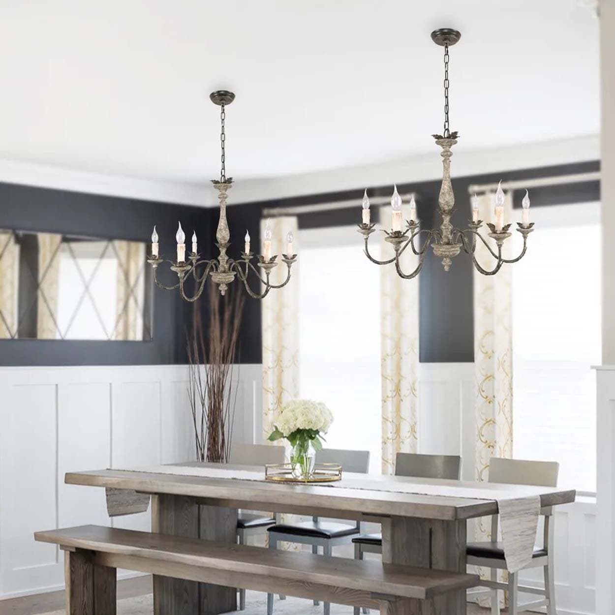 Distressed Weathered Wood 6-Light Farmhouse Candle Chandelier