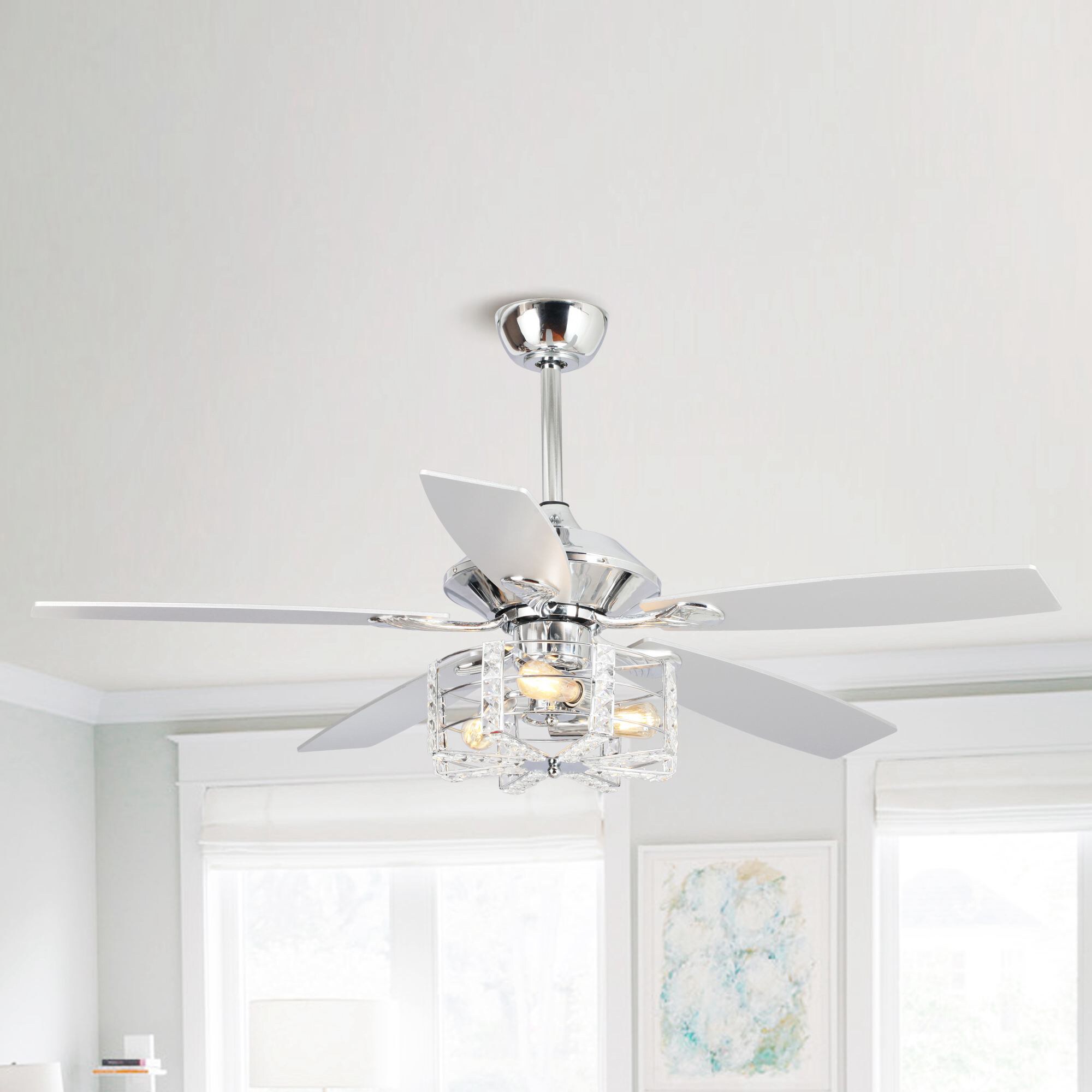 Parrot Uncle F6317CH110V 52-in Chrome with Silver Blades LED Indoor Ceiling Fan Light Kit Compatible and Remote (5-Blade)