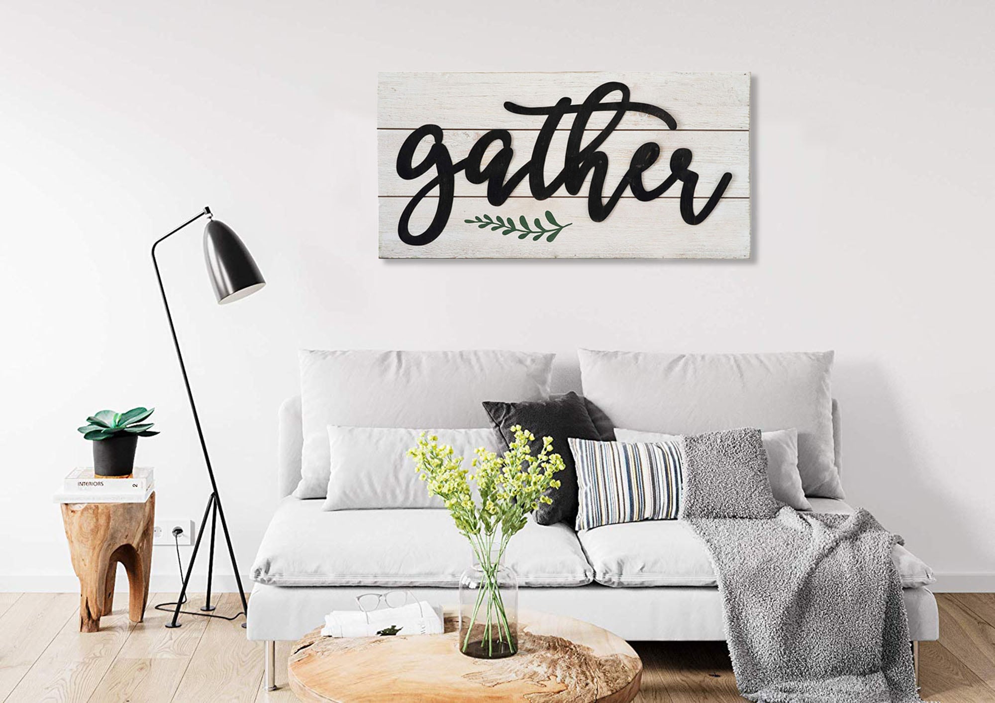 Parisloft UH126-9 Gather Sign White 11.75-Inches H x 23.625-Inches W Inspirational Wood Sign