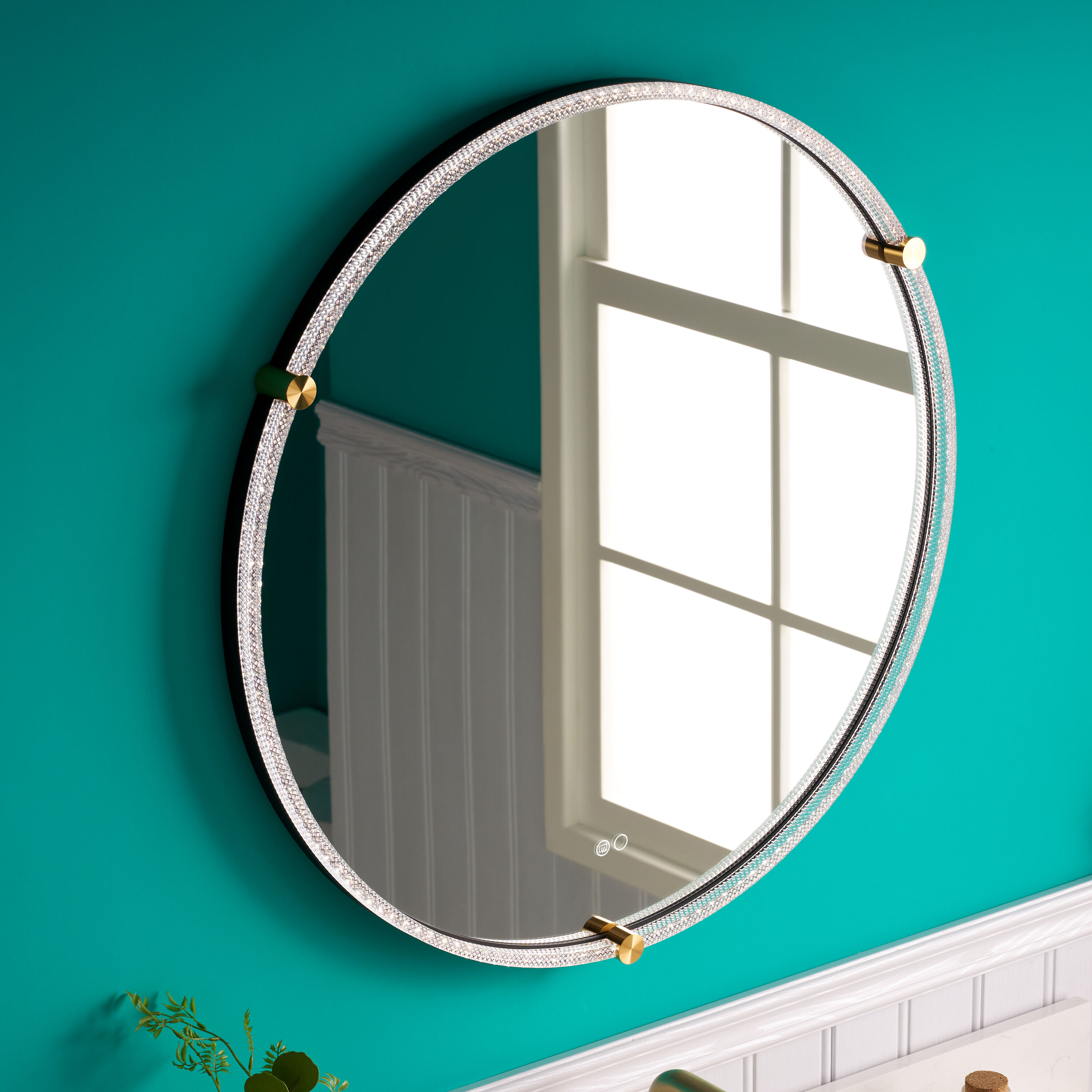 WELLFOR W17RD3232 32-in x 32-in Framed Round Dimmable LED Lighted Fog Free Bathroom Vanity Mirror ( Anodized Aluminum )