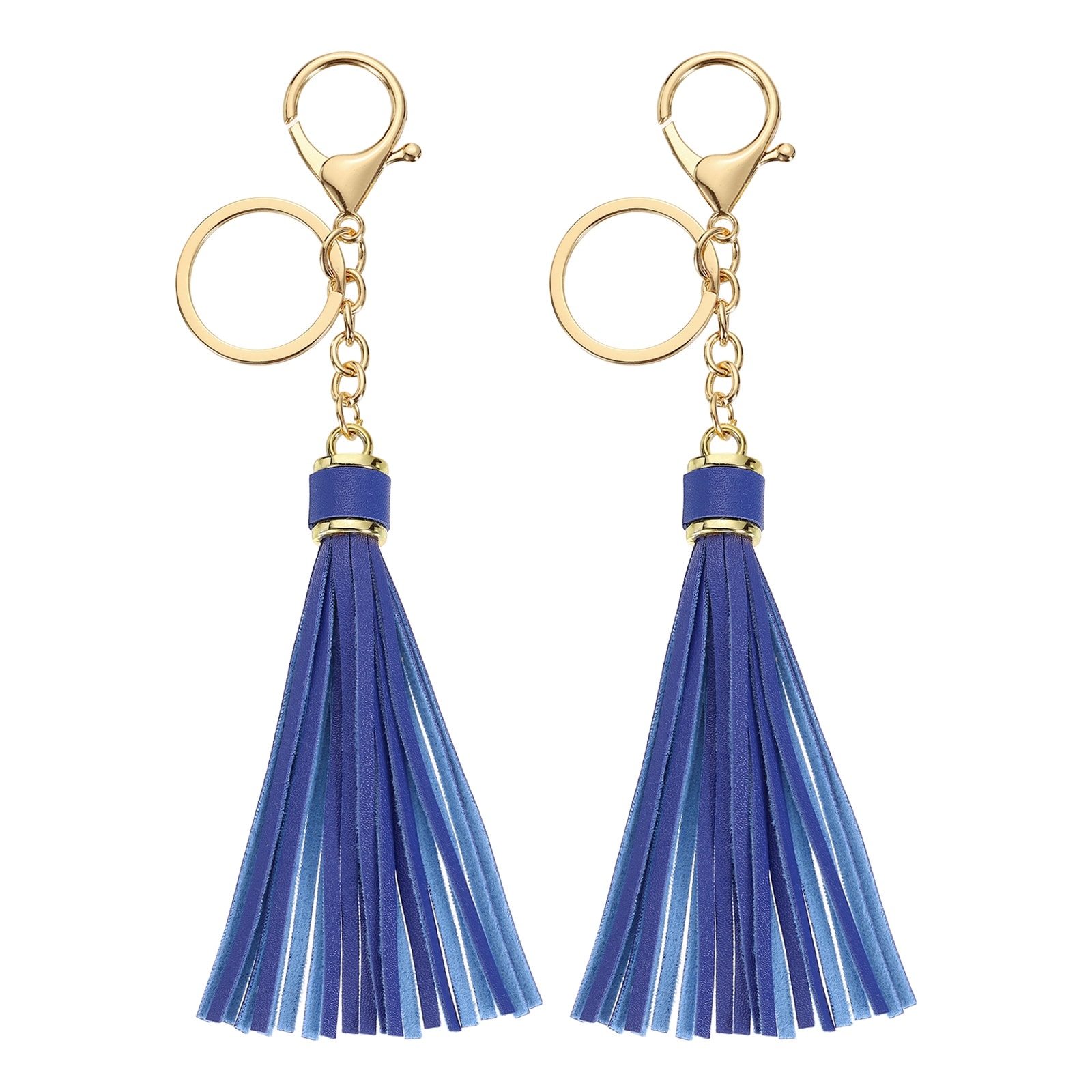 Unique Bargains 2pcs Leather Keychain Tassels Women Tassel Bag Charm with Lobster Clasp Key Ring for Handbag Purse DIY Craft Making Blue #S26010801UX2628