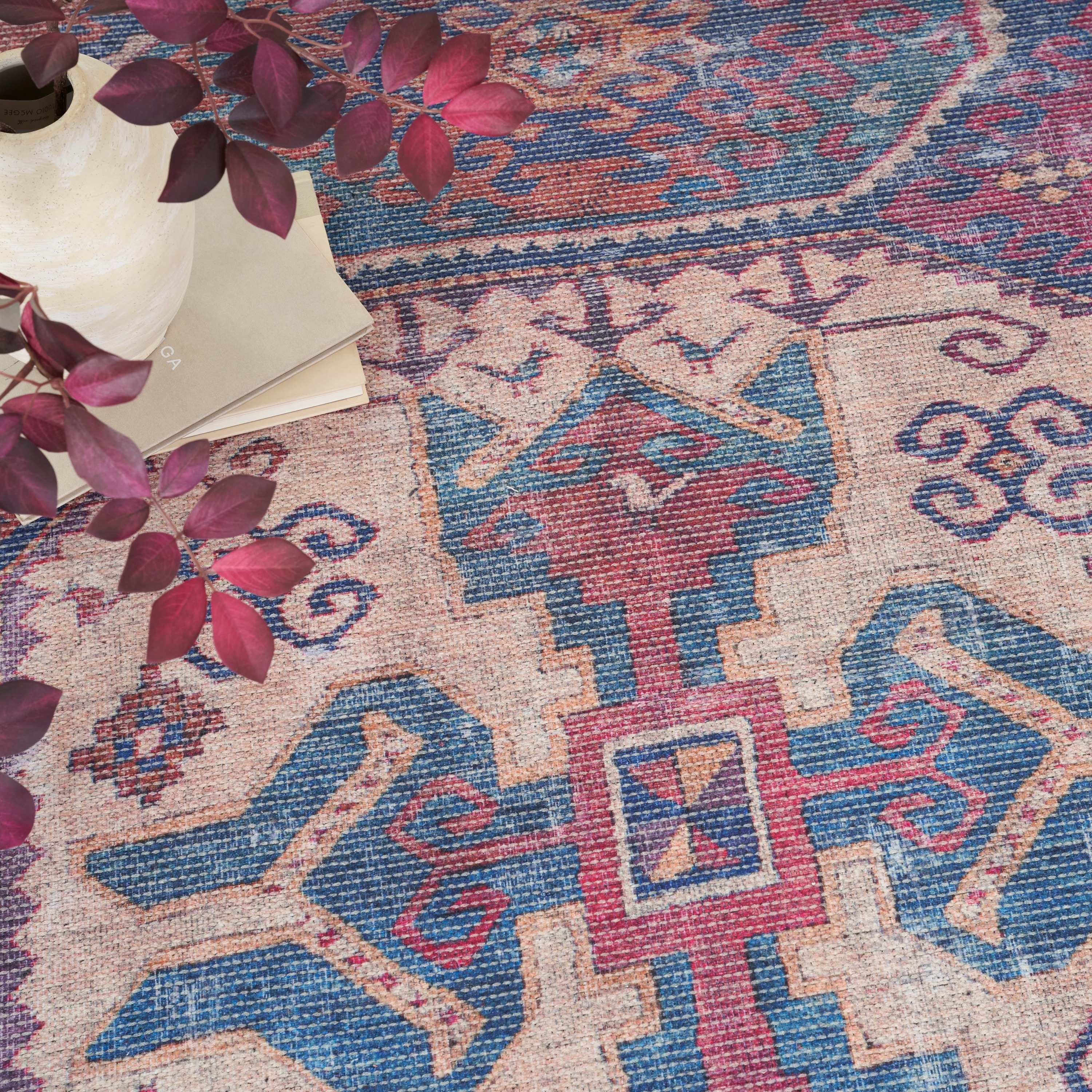 Vintage-Inspired Muted Red Medallion 4' x 6' Washable Rug