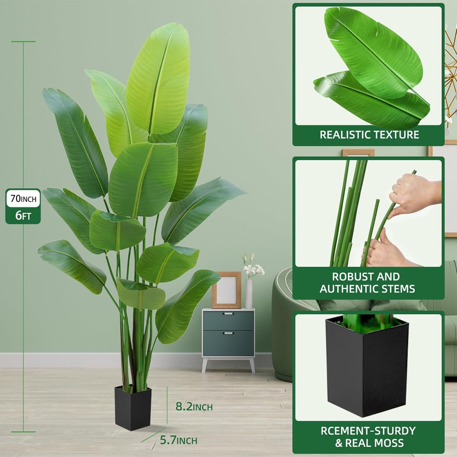 Aveyas BAPLAM180 6ft Artificial Bird of Paradise Plant Fake Tropical Palm Tree -1 Pack