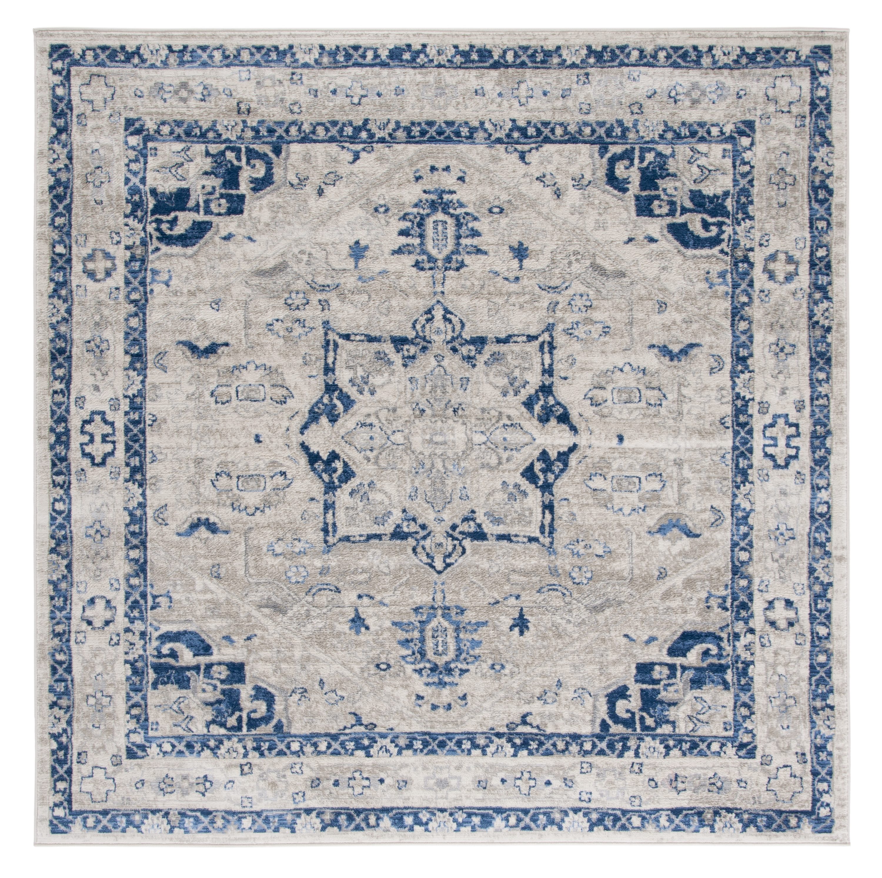 Safavieh BNT852C-7SQ Brentwood Vessie 7 x 7 (ft) Loomed Polypropylene Beige/Blue Square Indoor Abstract Farmhouse/Cottage Area rug