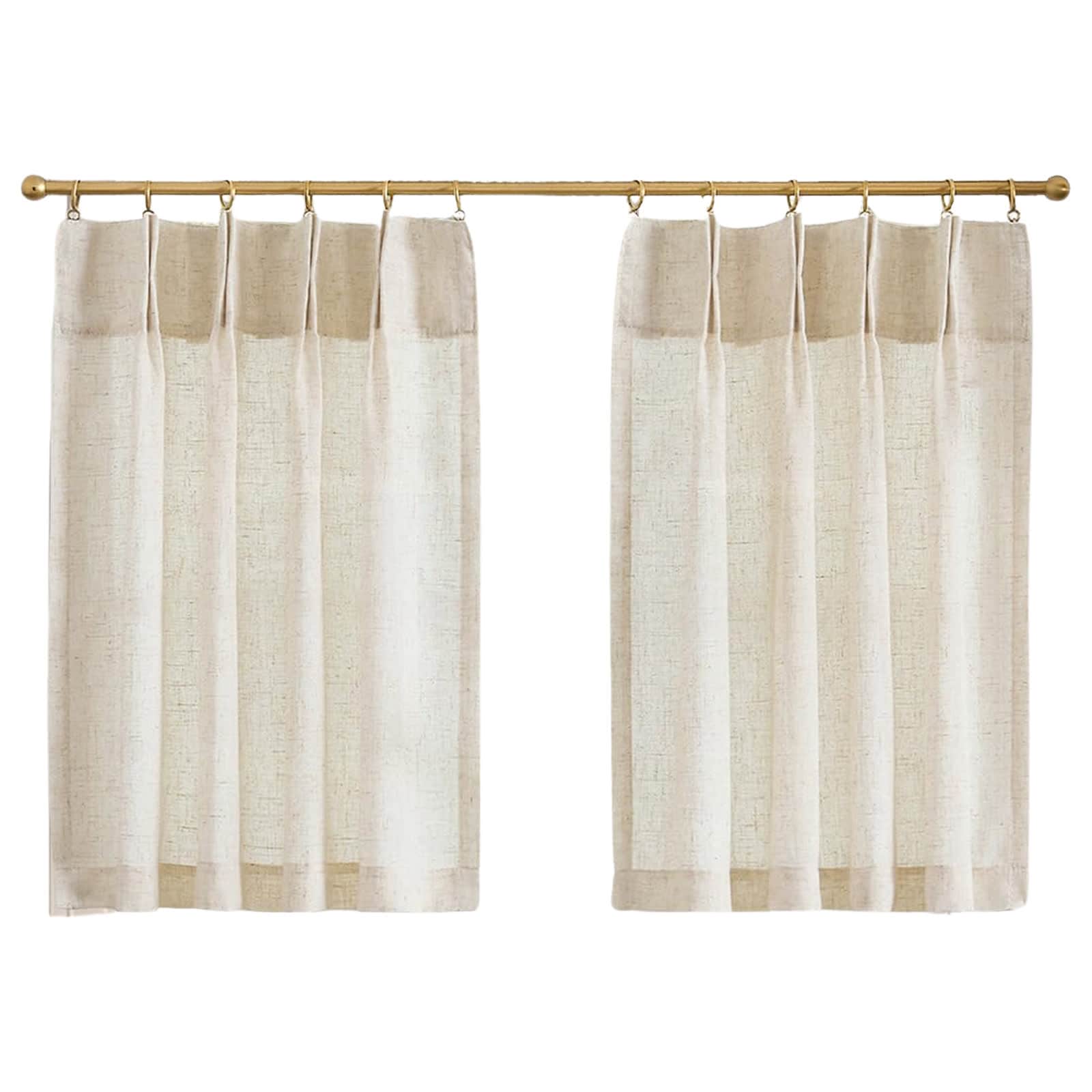 Etokfoks EFT0922D76 Linen Pinch Pleated Kitchen Curtains 24 Inch 2 Panels Natural Linen Tier Back Tab Beige Farmhouse Light Filtering Small Window Drapes