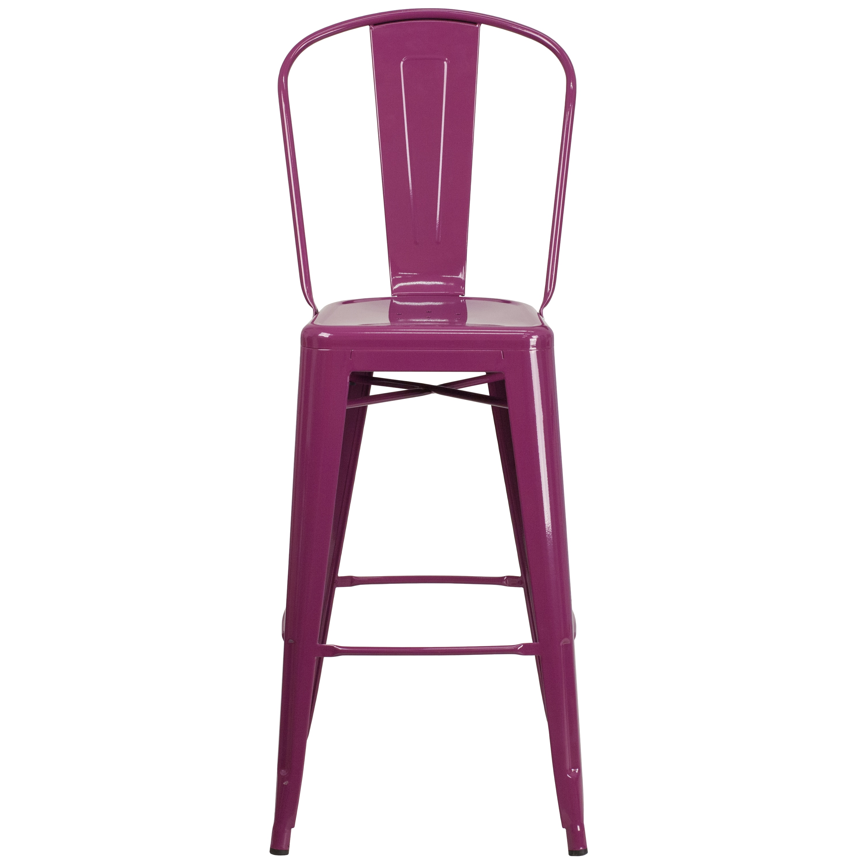 Purple Metal 30" High Indoor-Outdoor Barstool with Back