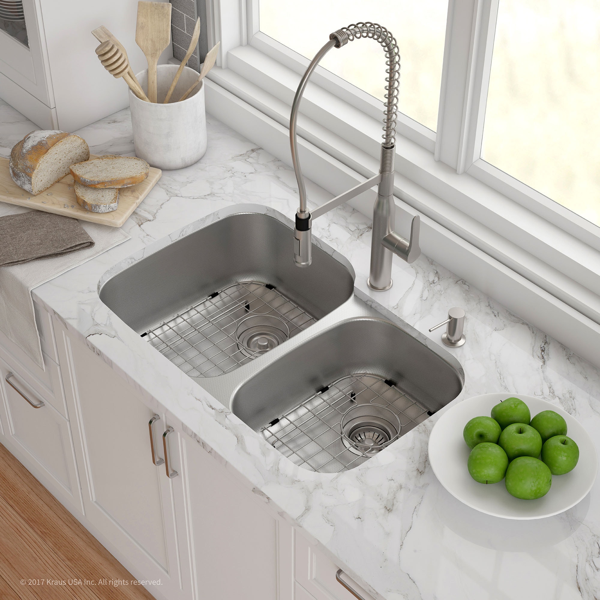 Kraus Outlast MicroShield Undermount 32-in x 20.63-in Stainless Steel  Double Equal Bowl Kitchen Sink in the Kitchen Sinks department at