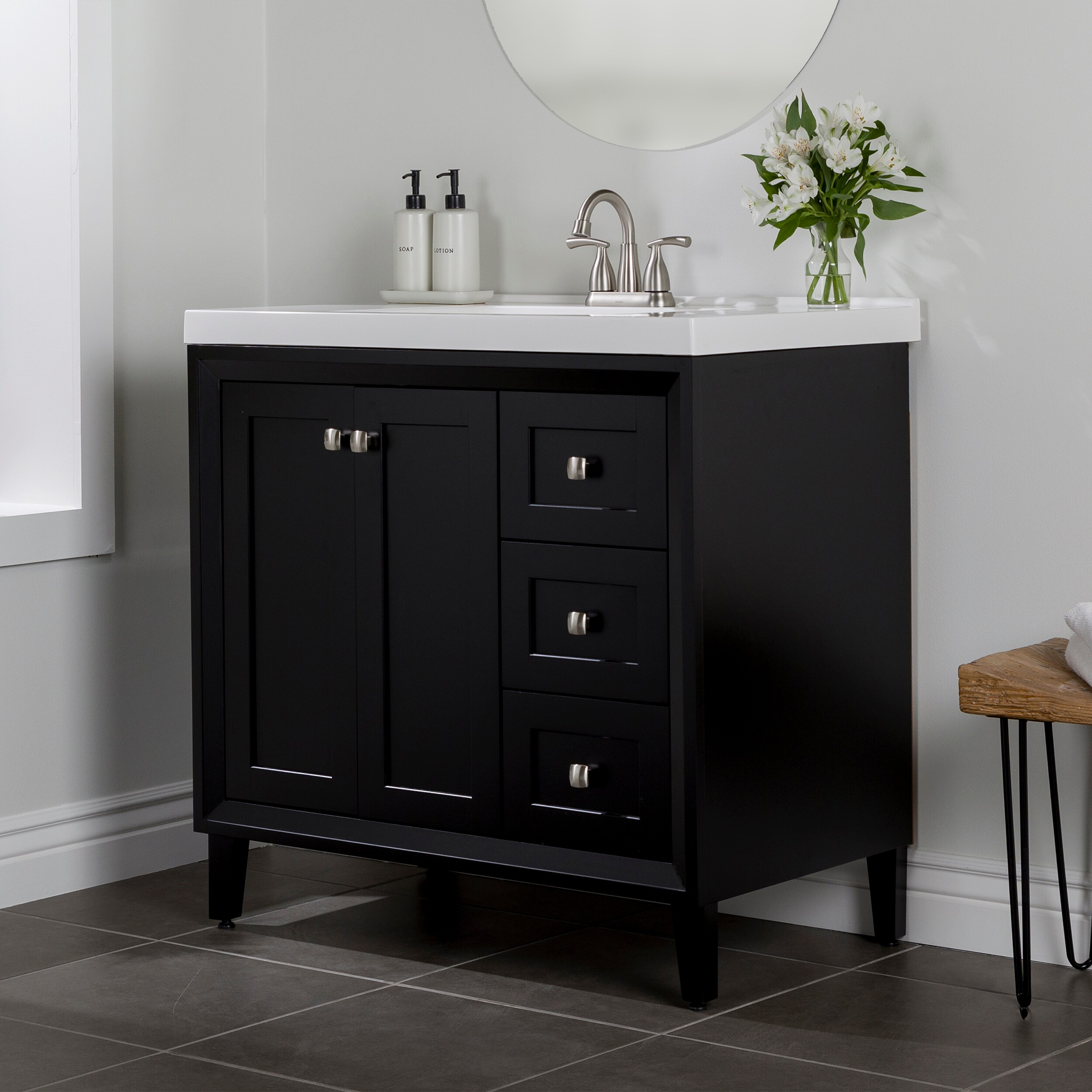 Diamond NOW Torrey 36-in Black Single Sink Bathroom Vanity with White  Cultured Marble Top in the Bathroom Vanities with Tops department at  Lowes.com