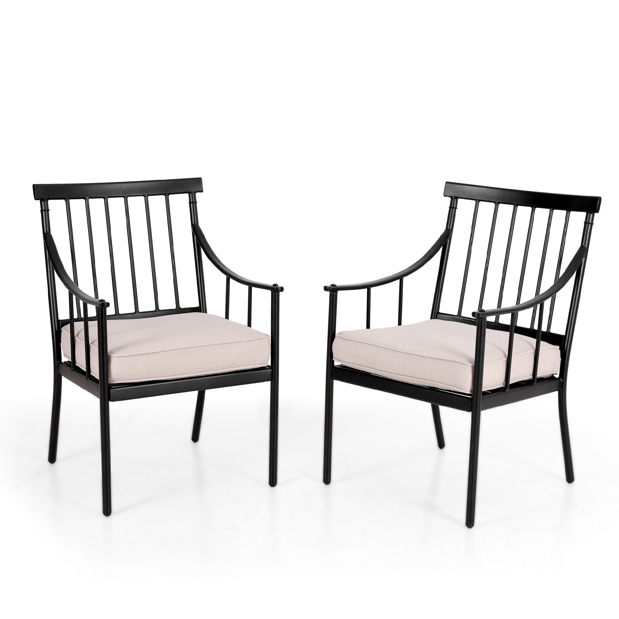 Sunshine Valley PV-344-B Set of 2 Black Steel Frame Stationary Dining Chair with Tan Olefin Cushioned Seat
