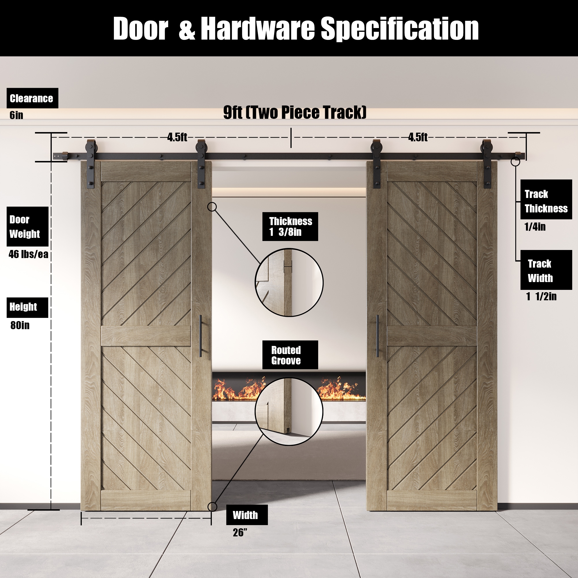 HOMACER YT2H108C-XT3-2680-GR Barn-Doors - View #2
