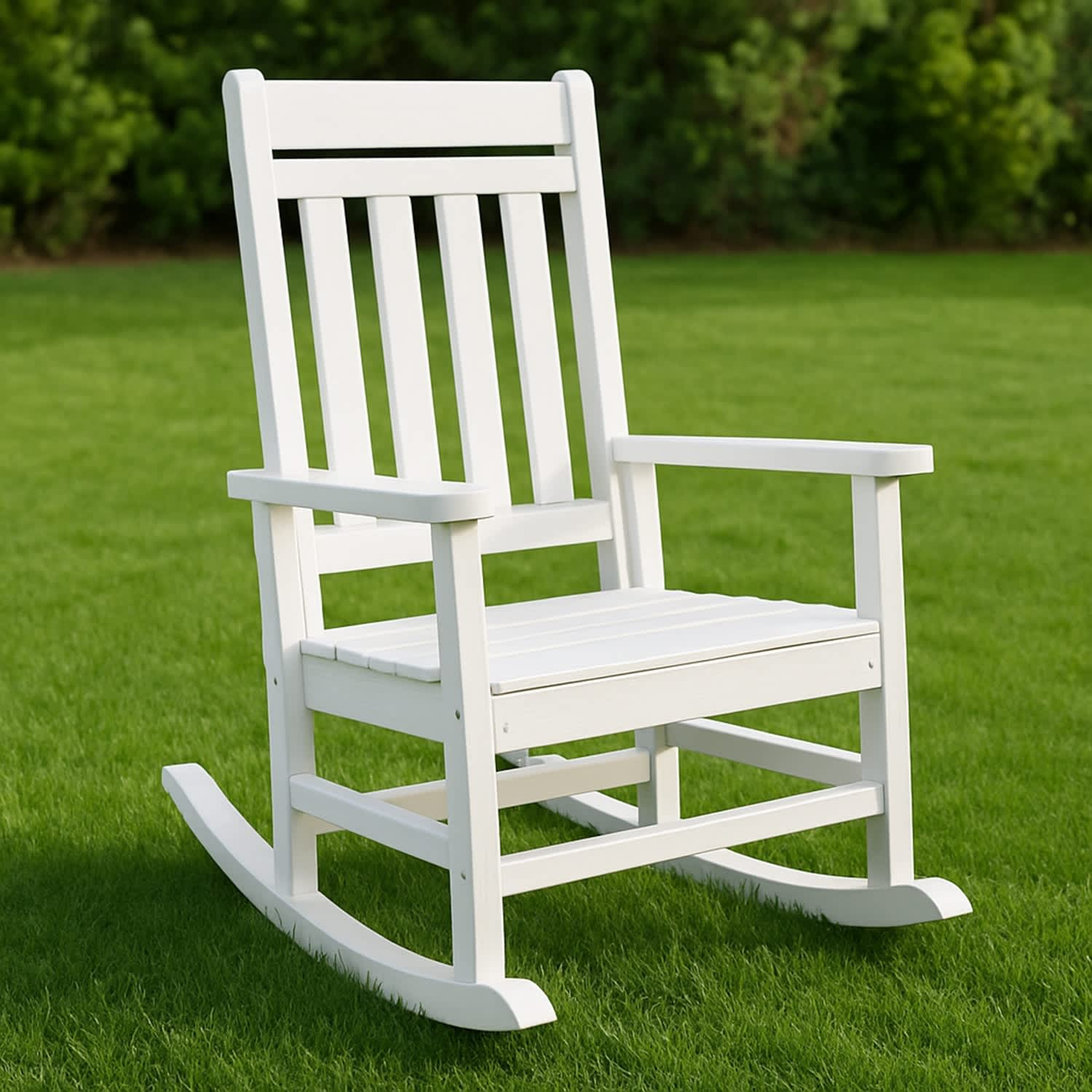 Qeetex LSHQQPPG-339R4N9Q Outdoor Rocking Chair  HDPE Plastic Patio Rocker Chair  for Porch Deck Lawn Garde White (Four straight back panels)